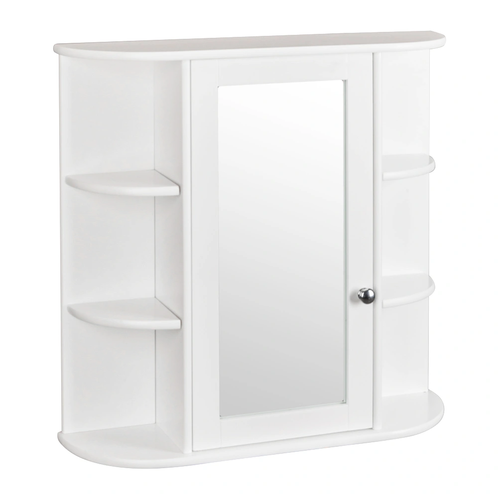 3-tier Single Door Mirror Indoor Bathroom Wall Mounted Cabinet Shelf White view 2