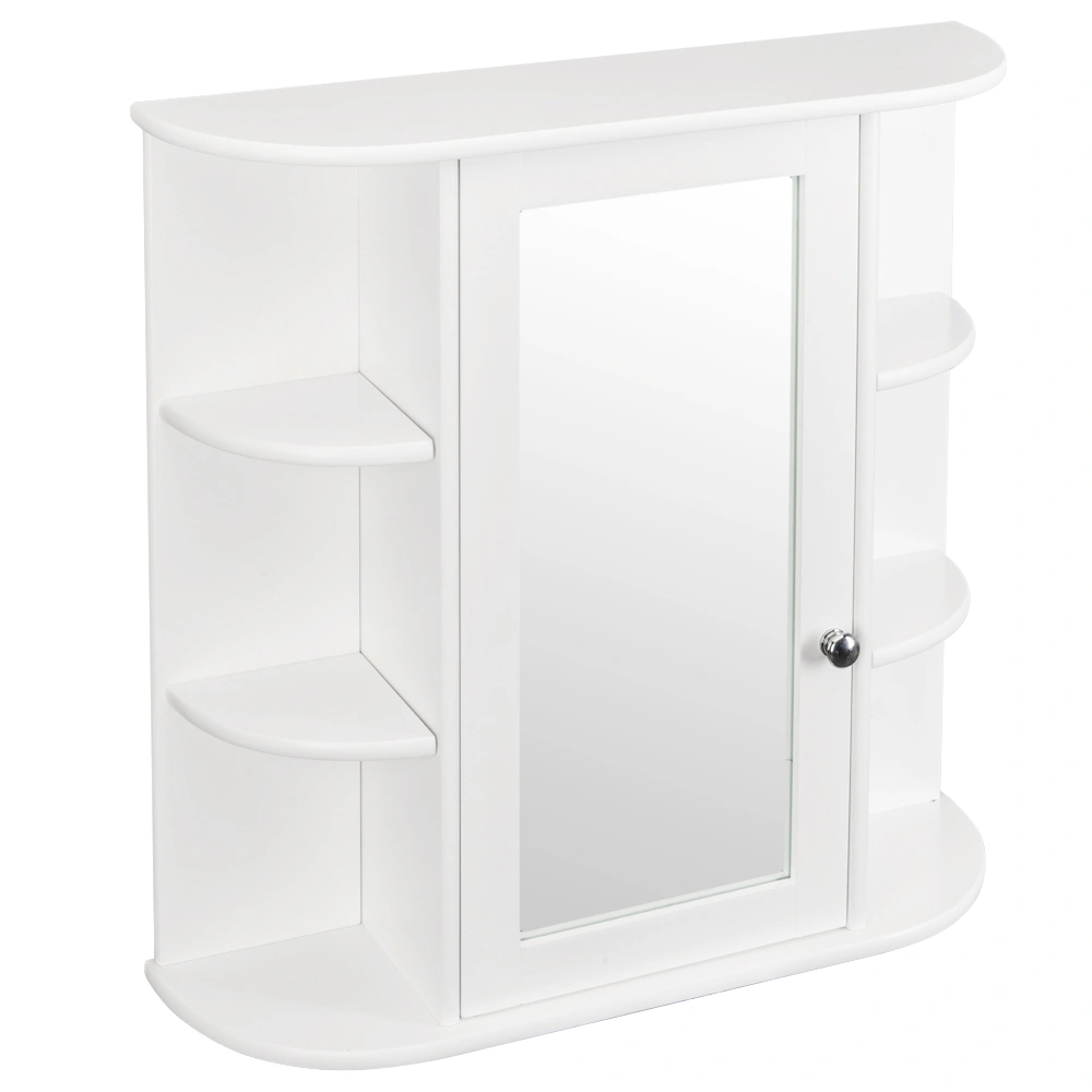 3-tier Single Door Mirror Indoor Bathroom Wall Mounted Cabinet Shelf White view 3