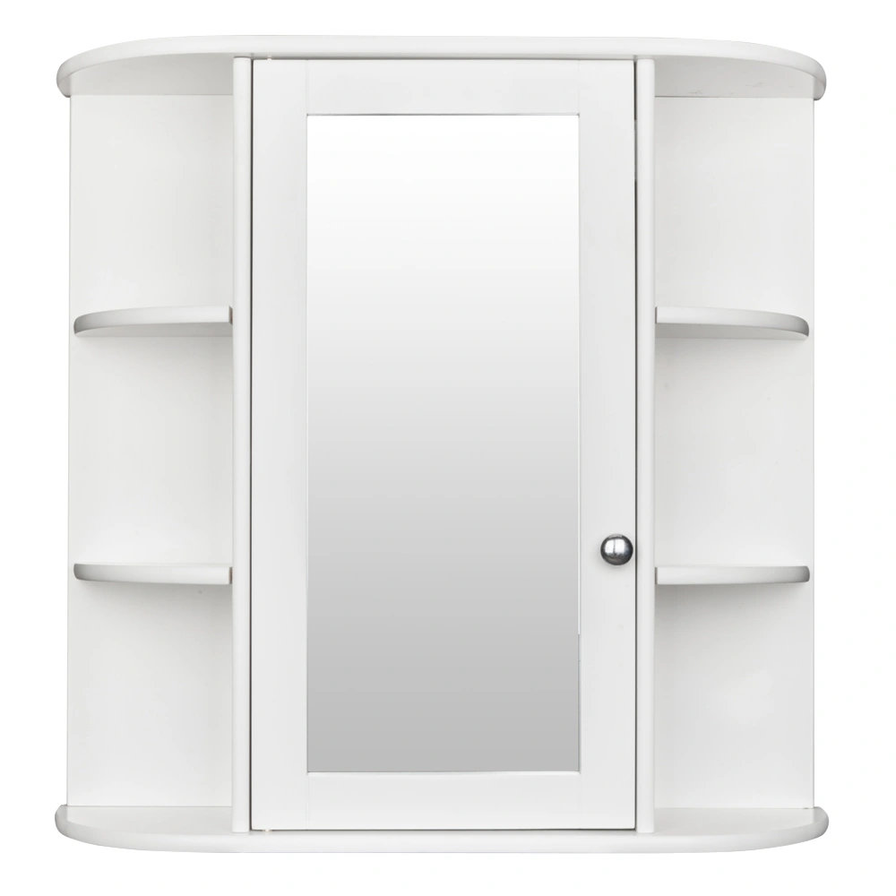 3-tier Single Door Mirror Indoor Bathroom Wall Mounted Cabinet Shelf White view 4