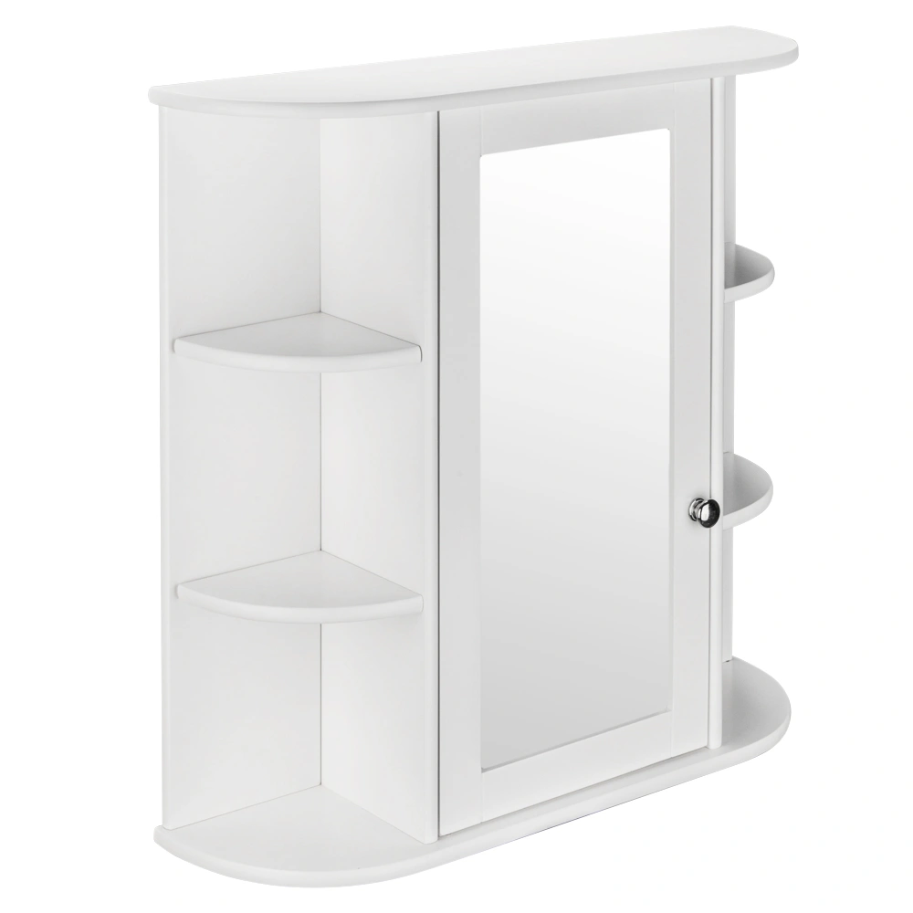 3-tier Single Door Mirror Indoor Bathroom Wall Mounted Cabinet Shelf White view 5