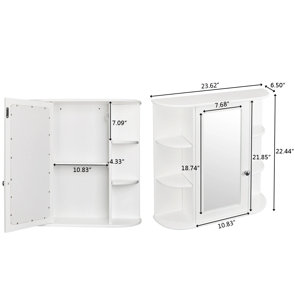 3-tier Single Door Mirror Indoor Bathroom Wall Mounted Cabinet Shelf White view 7