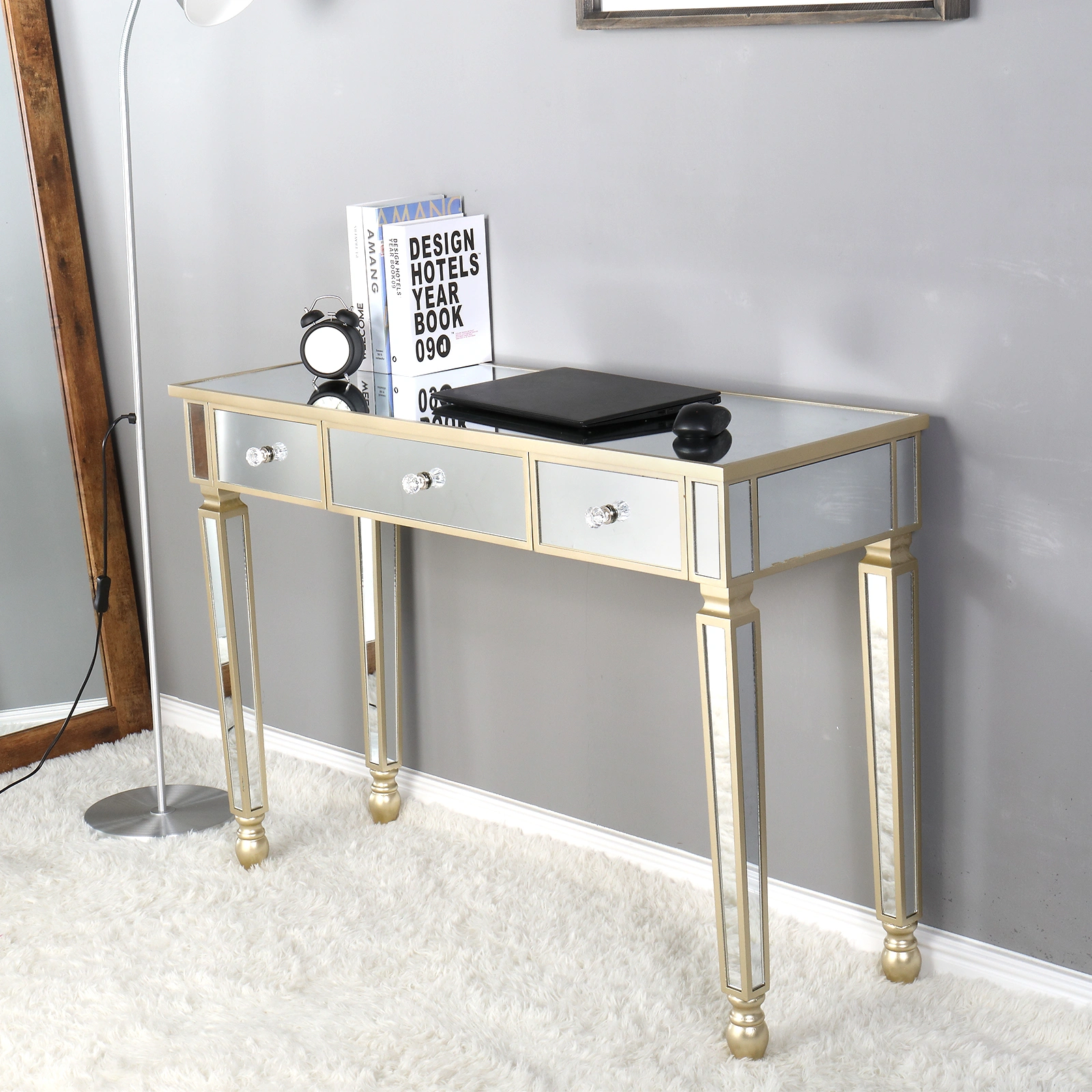 Three Drawers Mirror Table Dressing Table Console Table view 16