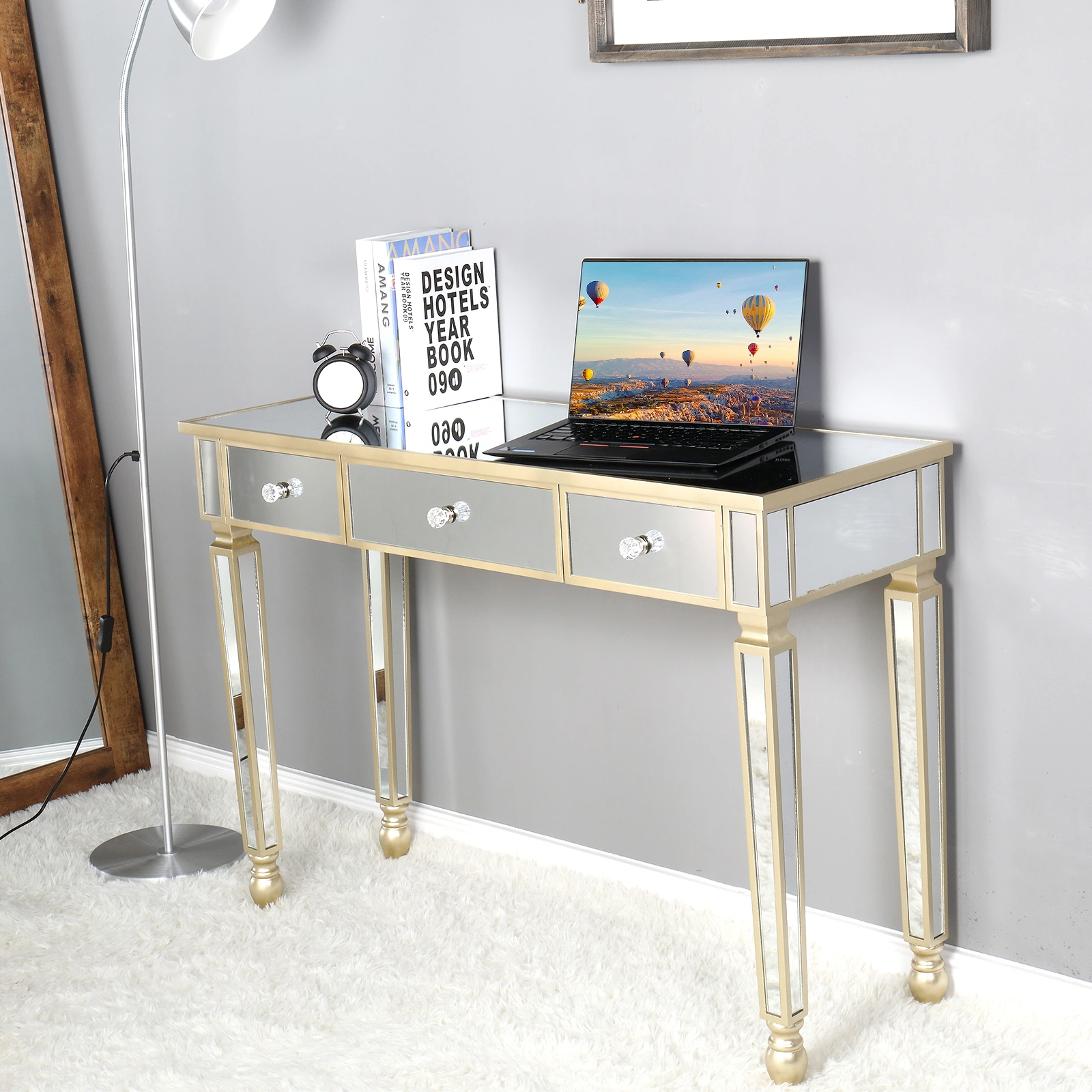 Three Drawers Mirror Table Dressing Table Console Table view 18