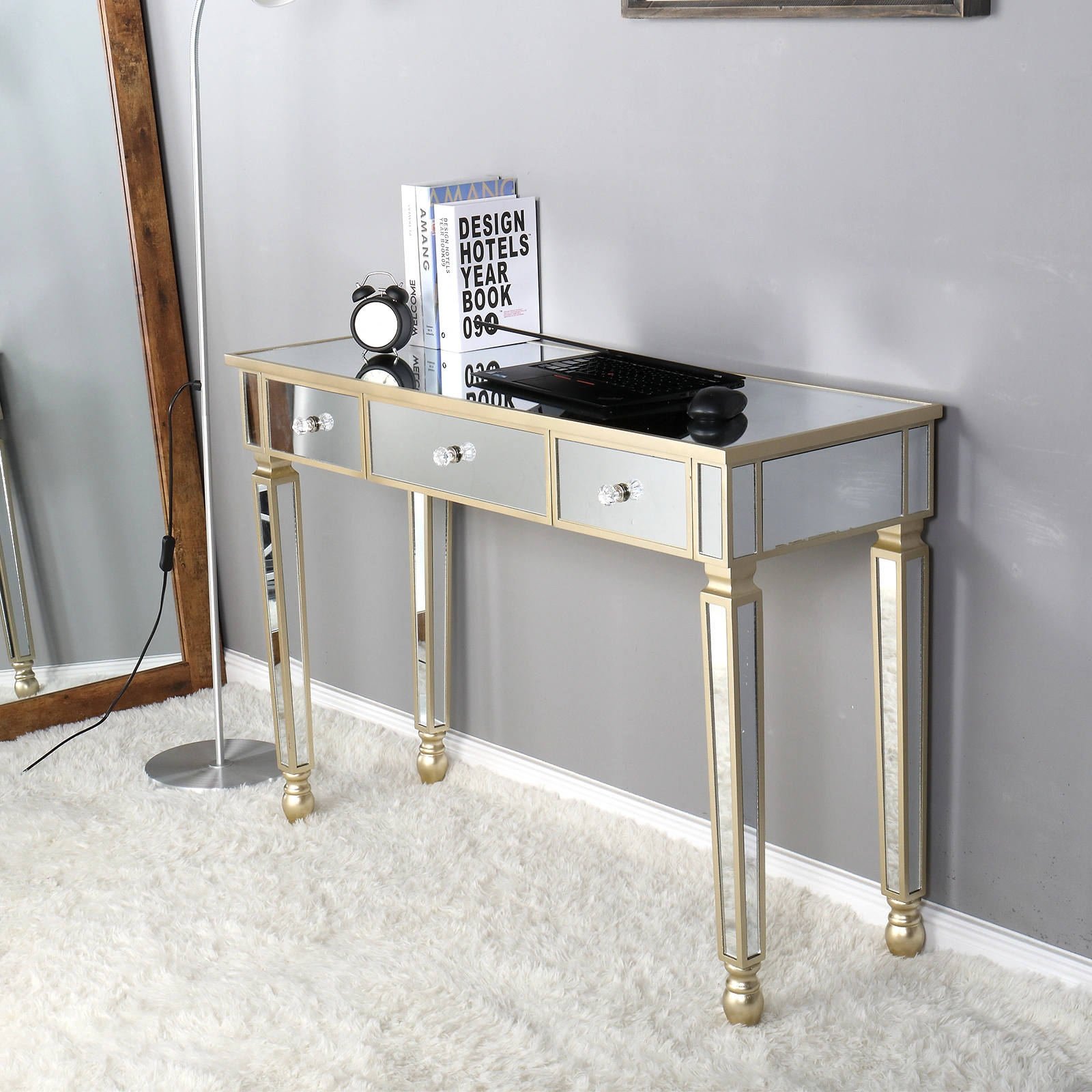 Three Drawers Mirror Table Dressing Table Console Table view 19