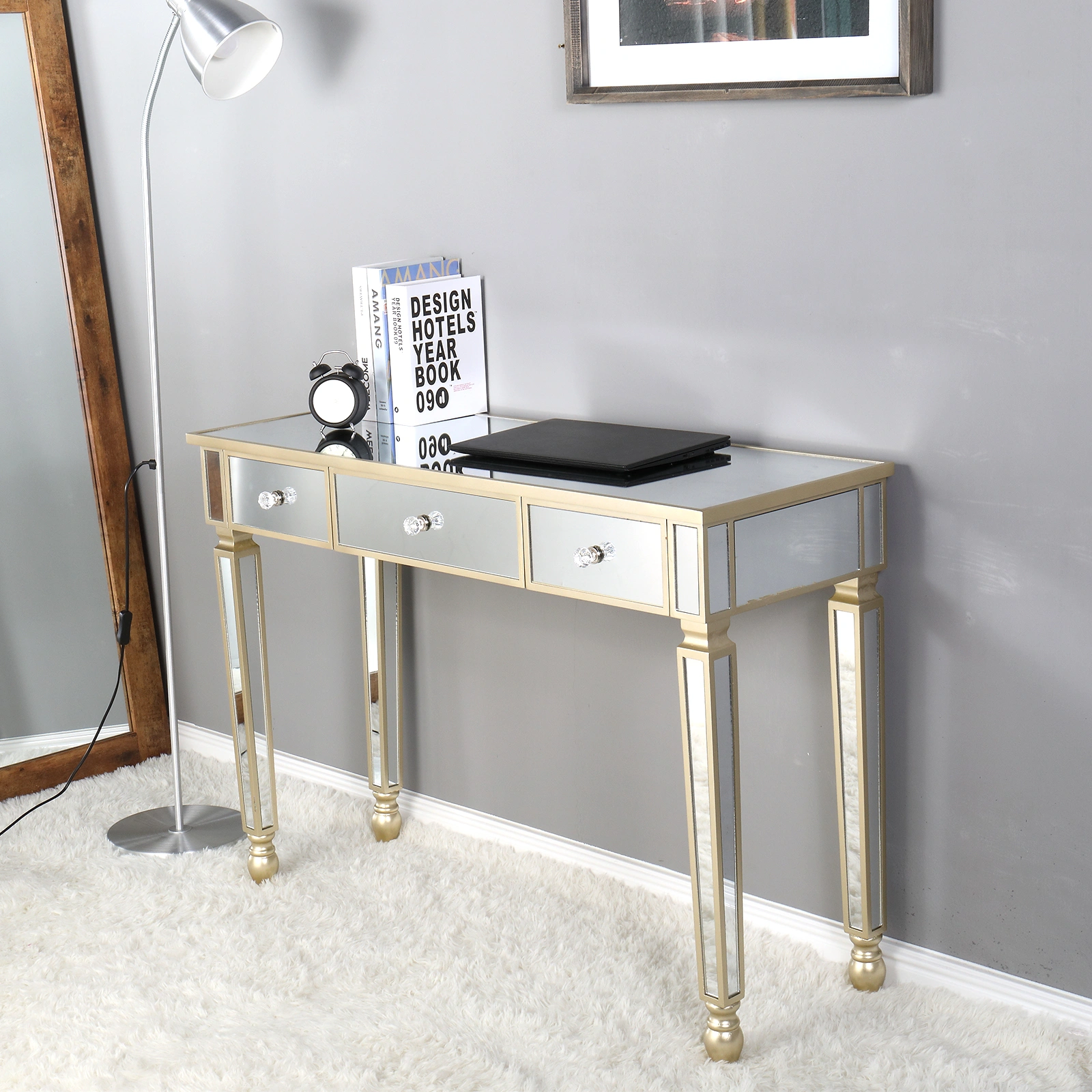 Three Drawers Mirror Table Dressing Table Console Table view 20