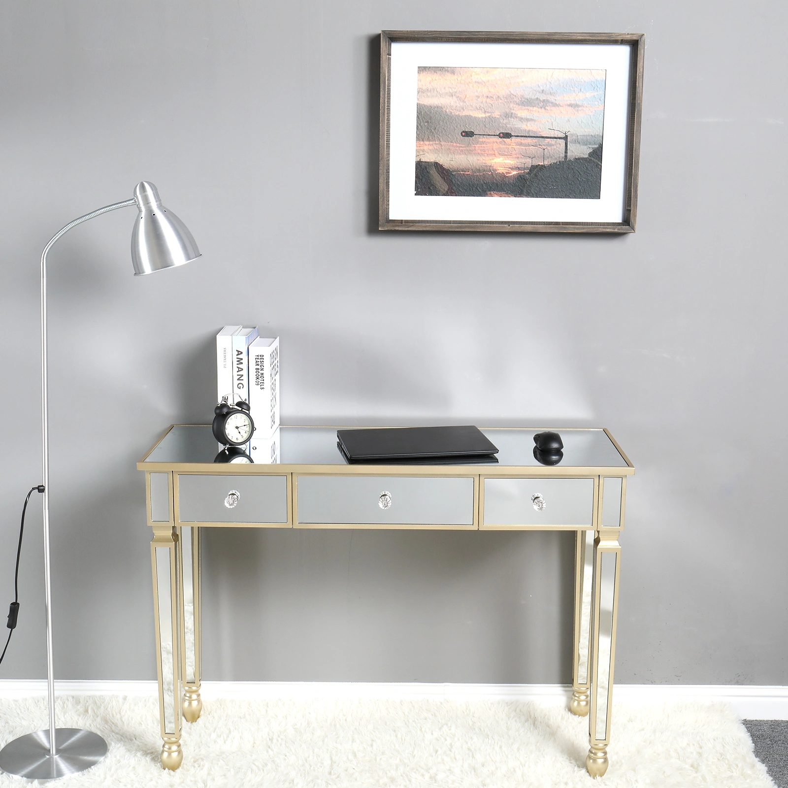 Three Drawers Mirror Table Dressing Table Console Table view 23