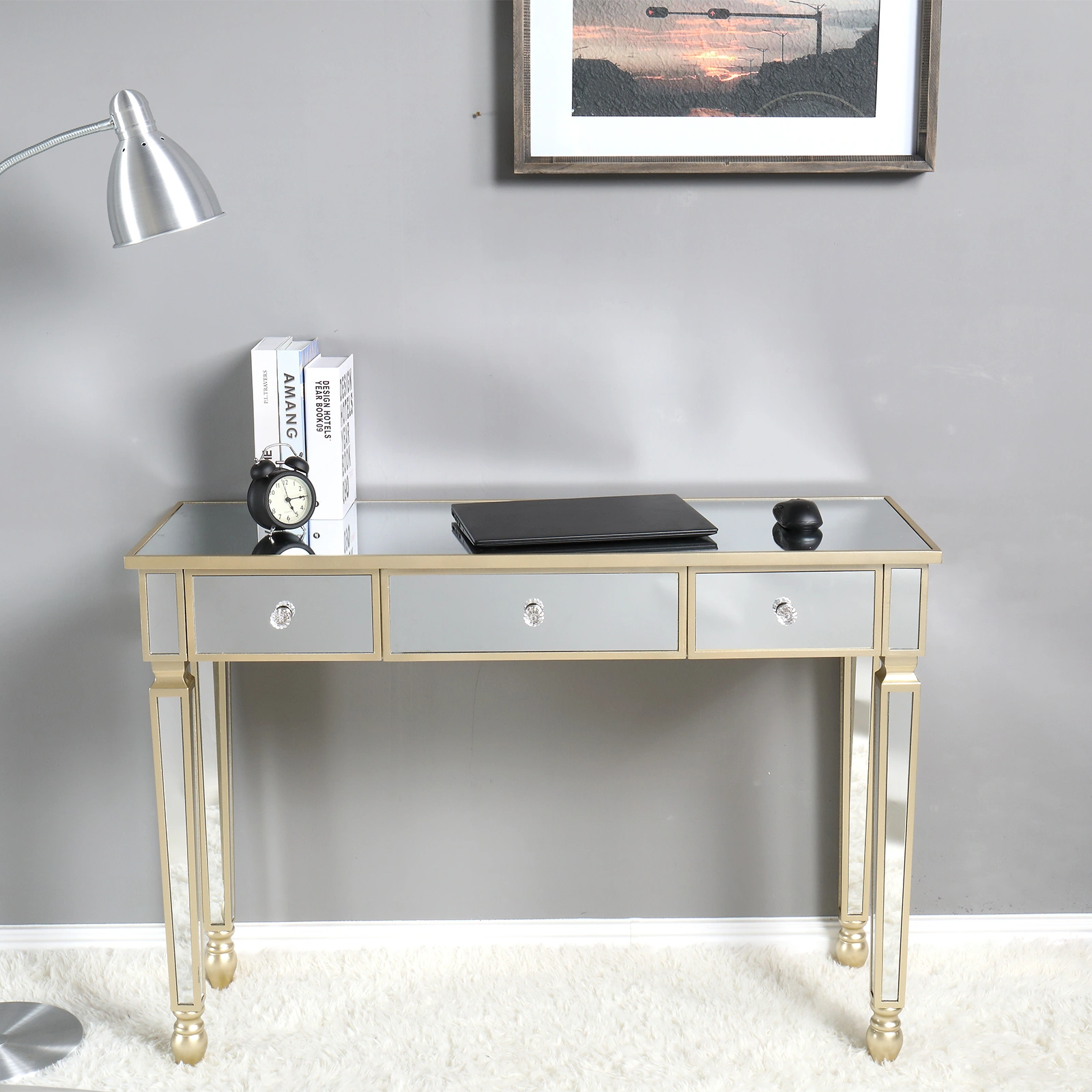 Three Drawers Mirror Table Dressing Table Console Table view 24