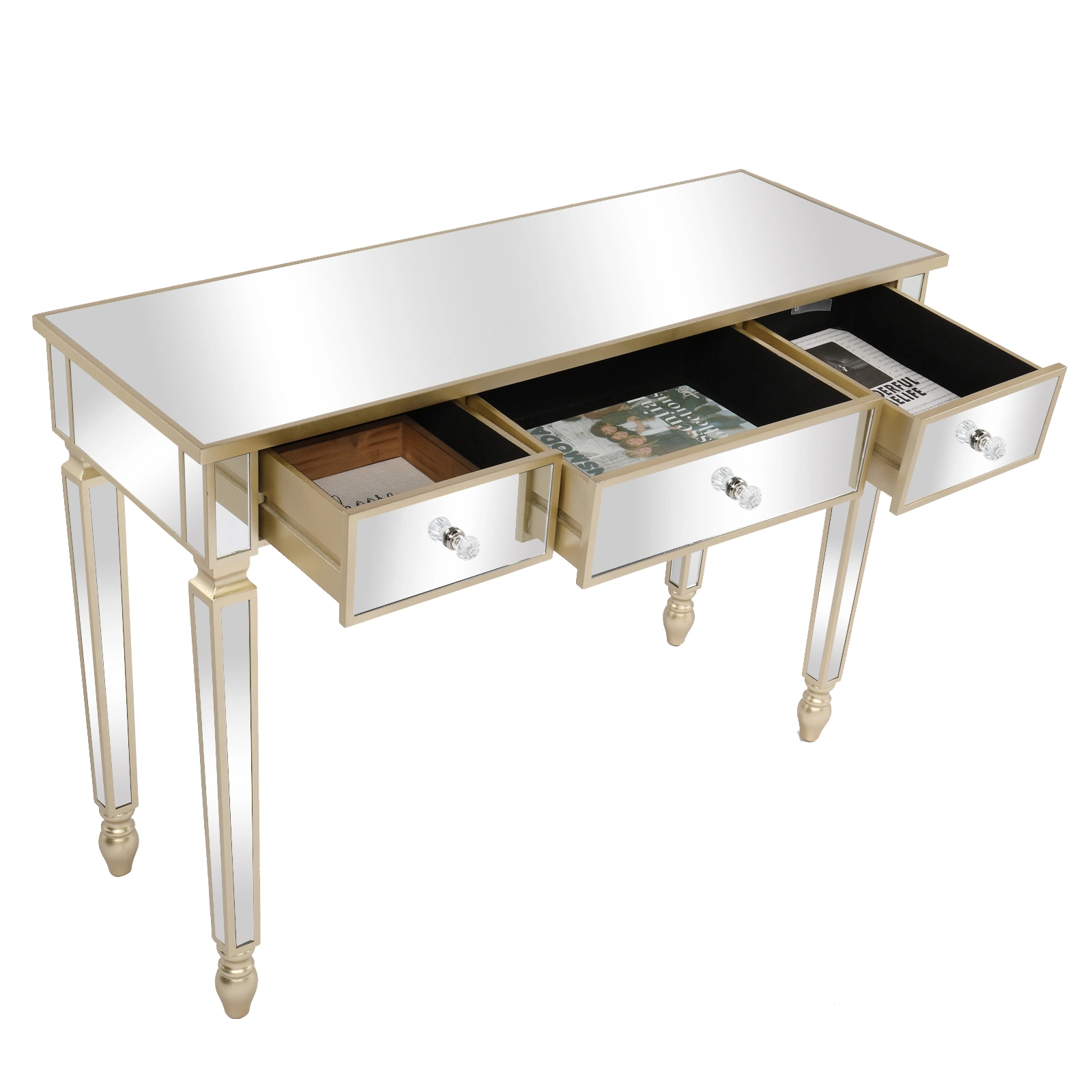 Three Drawers Mirror Table Dressing Table Console Table view 9