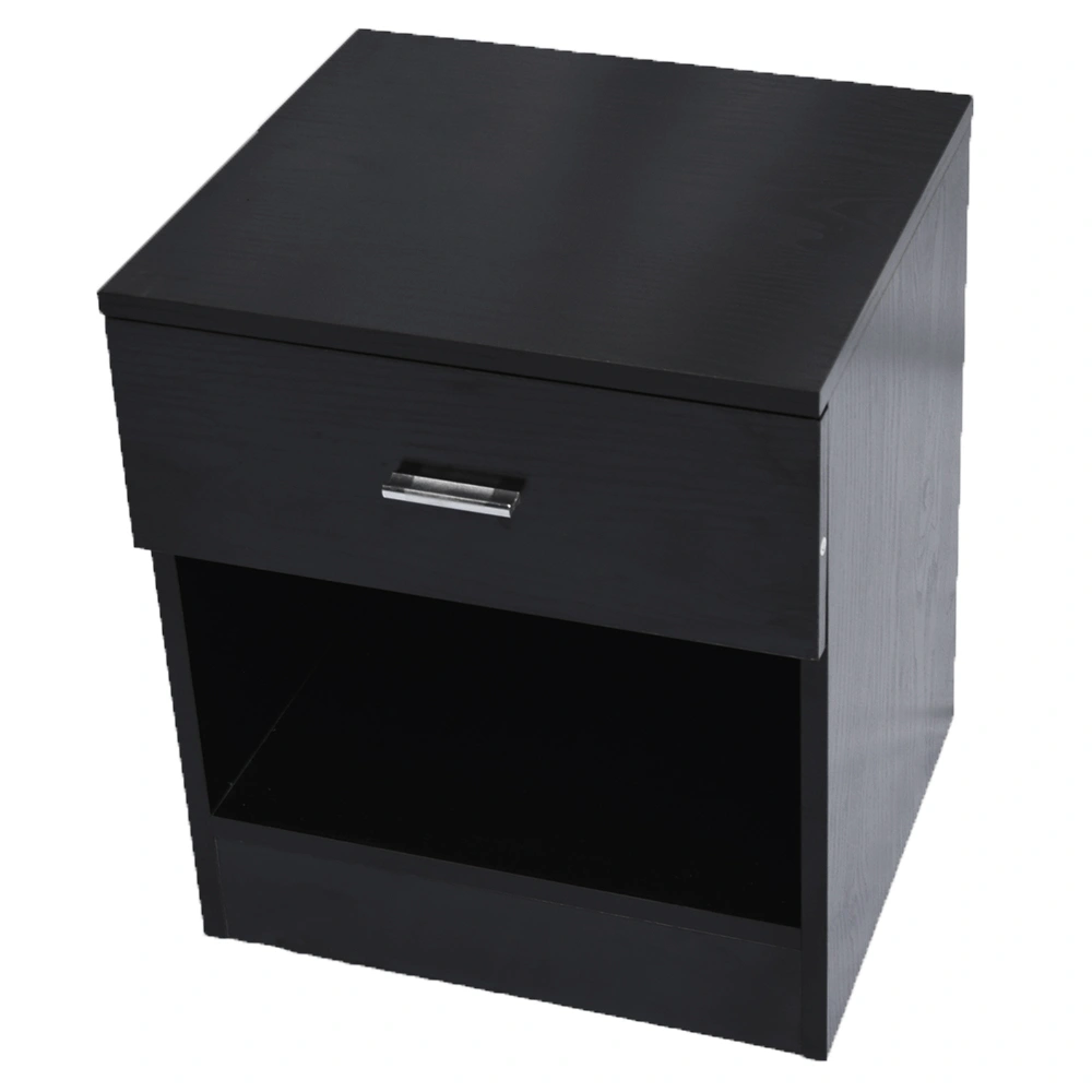 Black Bedside Cabinet with 1 Drawer & Metal Handle - Modern Night Stand Table for Bedroom view 3