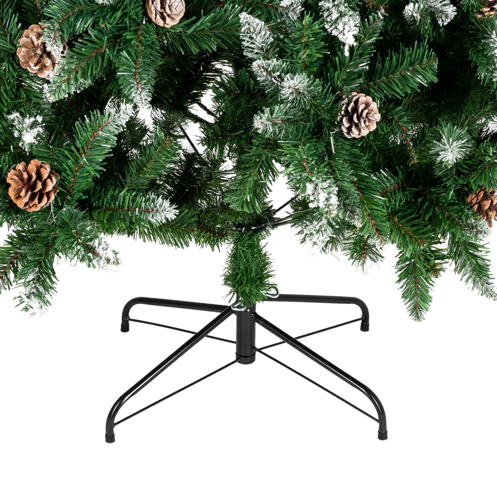 6FT Flocked Christmas Tree, 920 Branch Tips Spray White Pine Tree with Pine Cones, YJ Model view 3