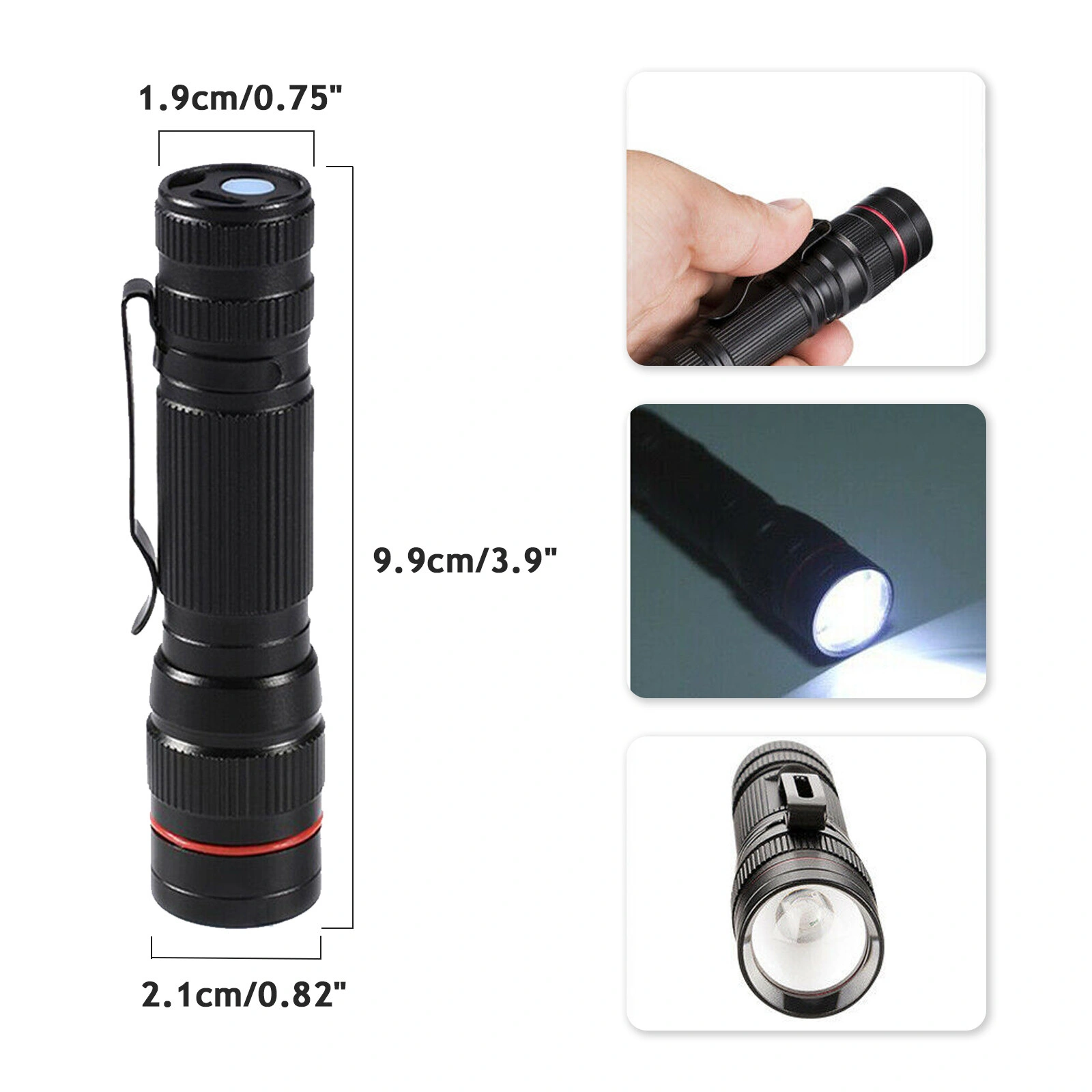2 Pack Mini LED Flashlight, USB Rechargeable, Adjustable Focus, 3 Lighting Modes, Portable Outdoor Flashlight for Camping & Hiking view 4