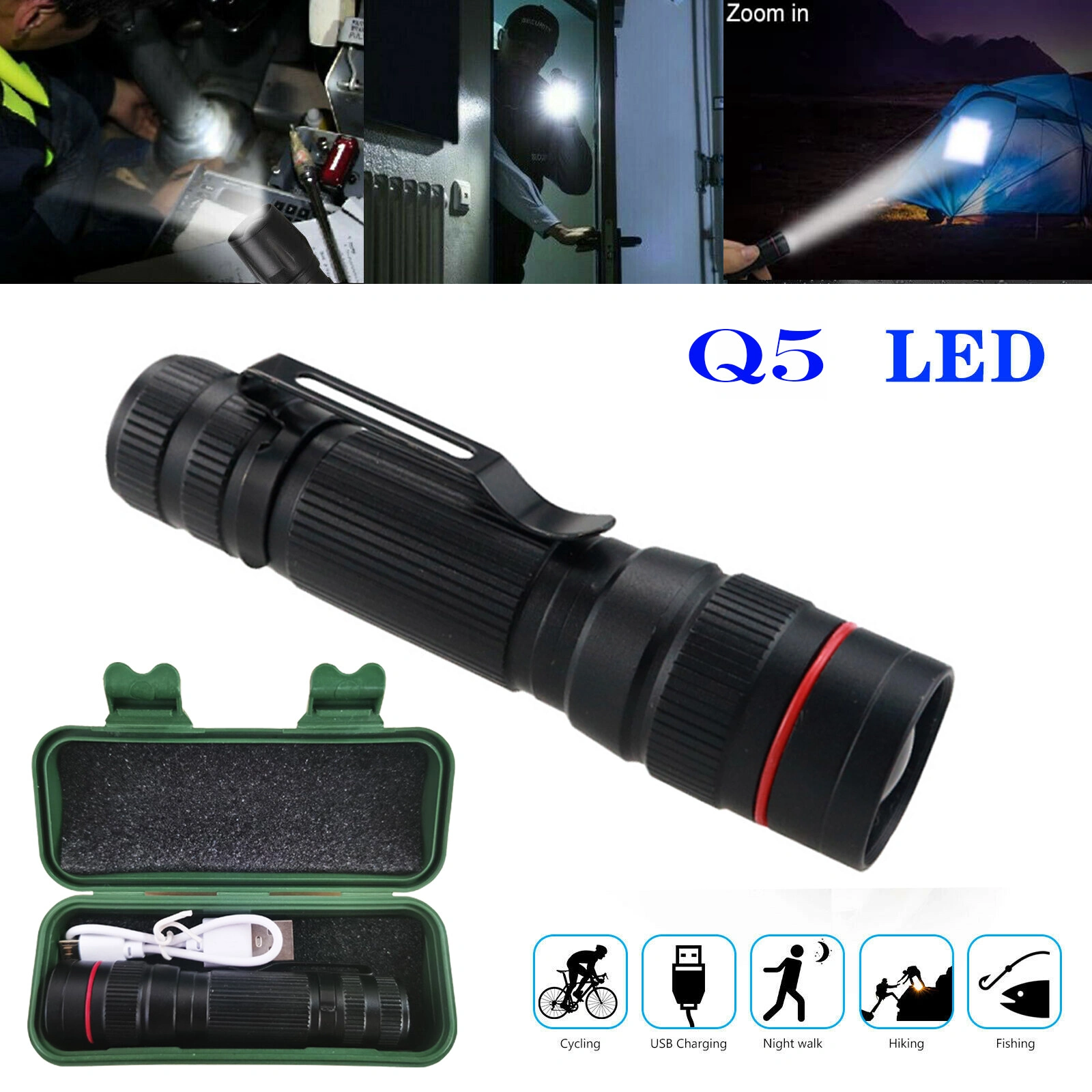 2 Pack Mini LED Flashlight, USB Rechargeable, Adjustable Focus, 3 Lighting Modes, Portable Outdoor Flashlight for Camping & Hiking view 5