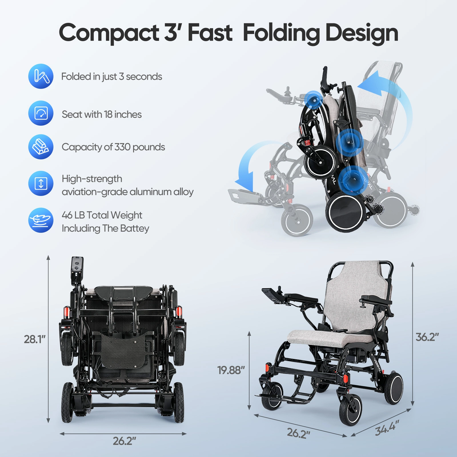 21" Lightweight Carbon Fiber Electric Wheelchairs for Adults, 20 Miles Long Range Motorized Wheelchairs Intelligent Wheelchairs for Adults All Terrain Wheelchairs Portable Airline Approved, Shipment from an un-certified eBay warehouse view 5