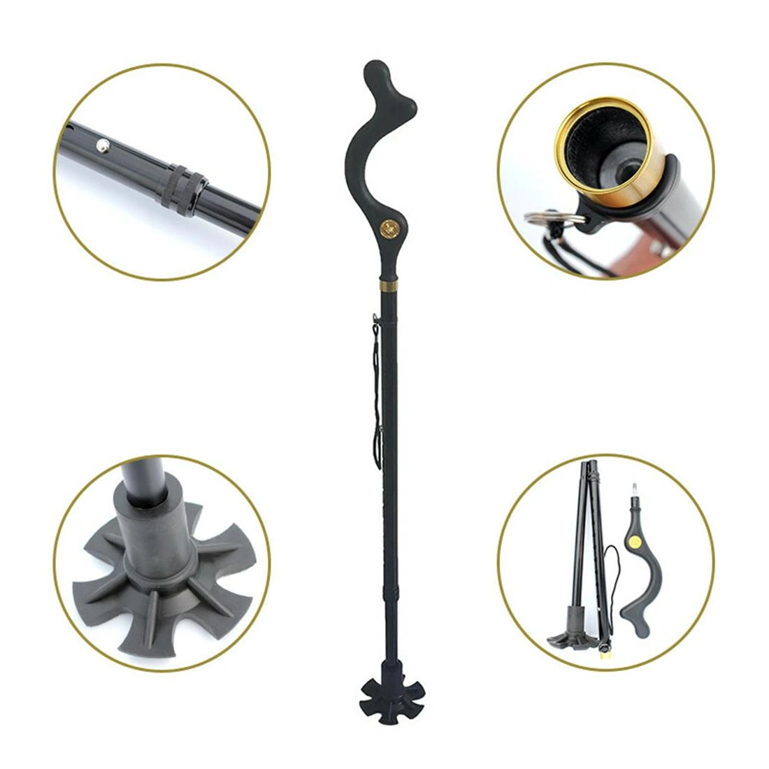 Collapsible Adjustable Walking Stick Cane 10-Level Height Portable Travel Hiking Camping Stick Support view 5
