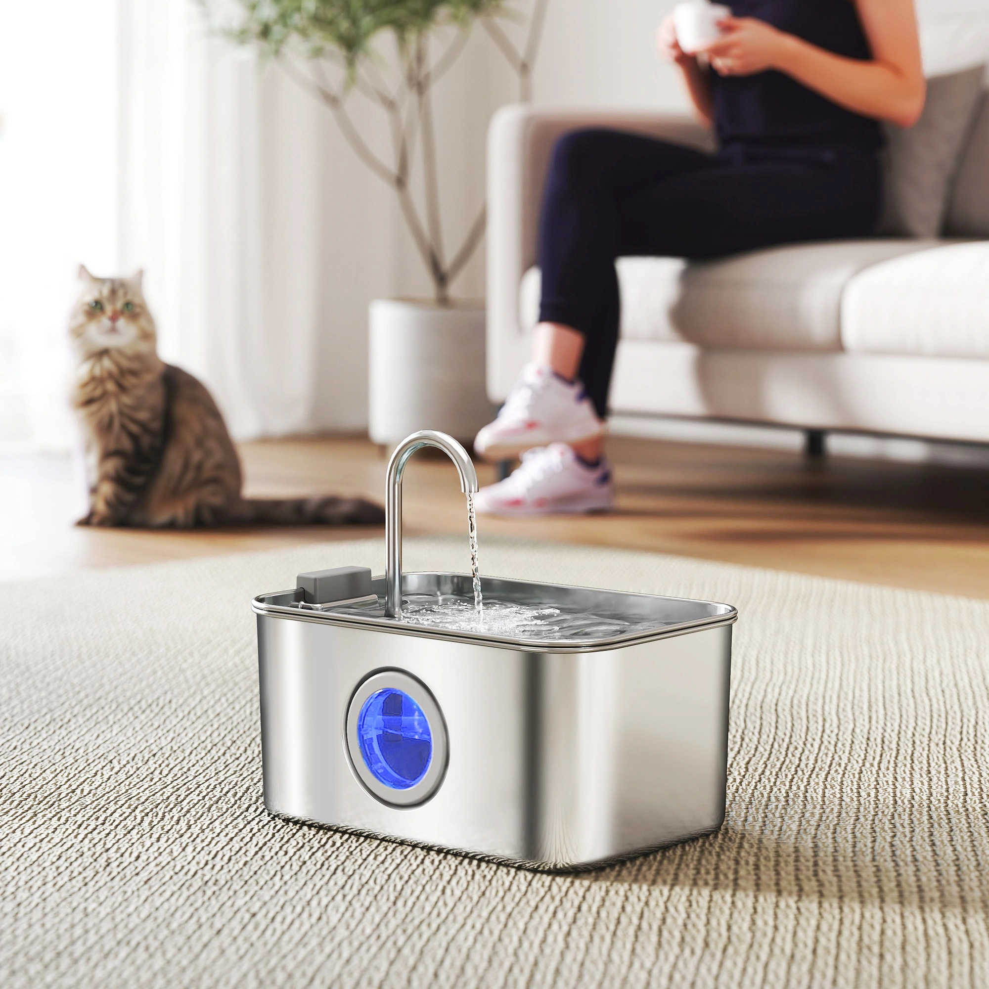 Cat Water Fountain Dog Drinking Fountain, Automatic Pet Water Dispenser with LED Light, Quiet Cat Waterer