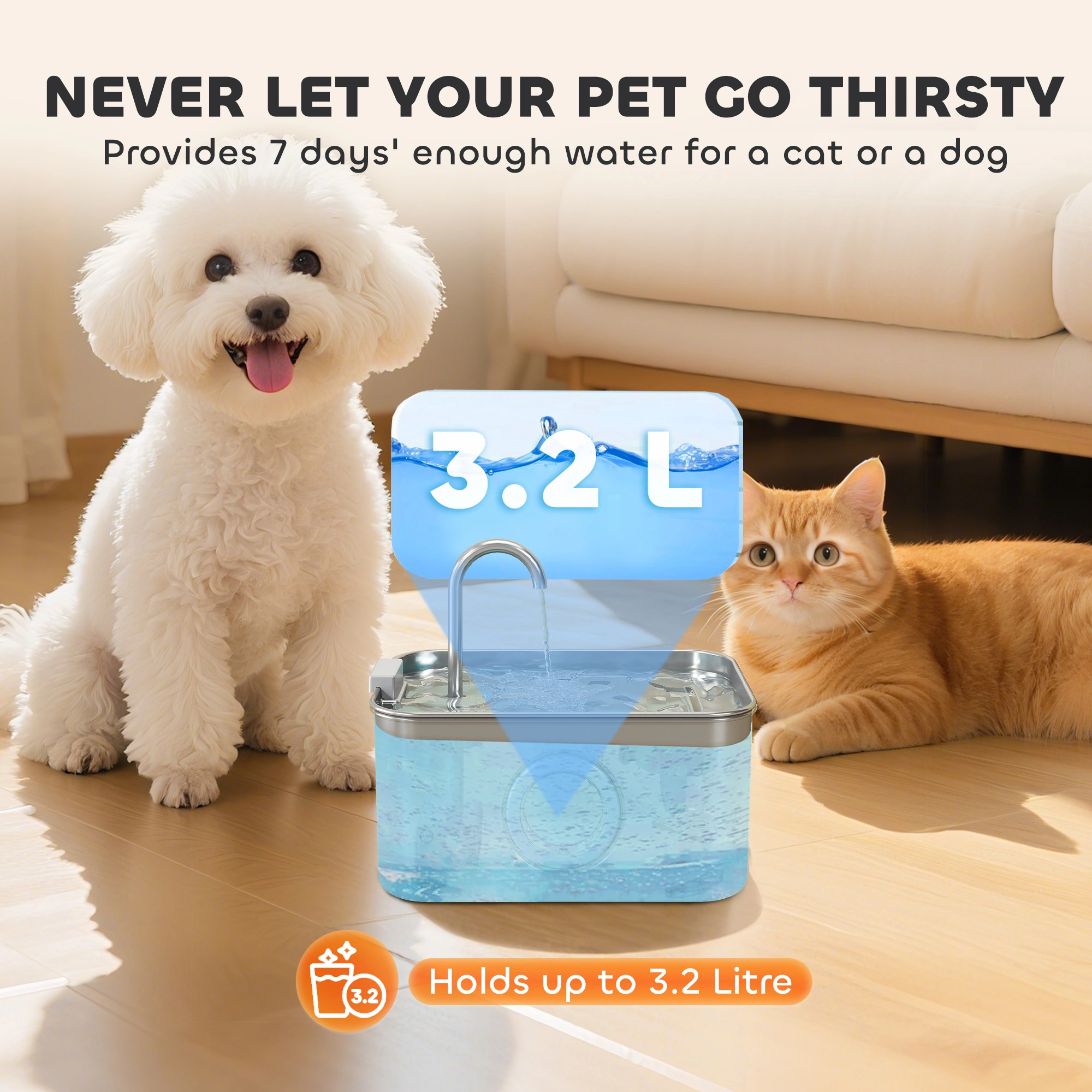 Cat Water Fountain Dog Drinking Fountain, Automatic Pet Water Dispenser with LED Light, Quiet Cat Waterer view 5