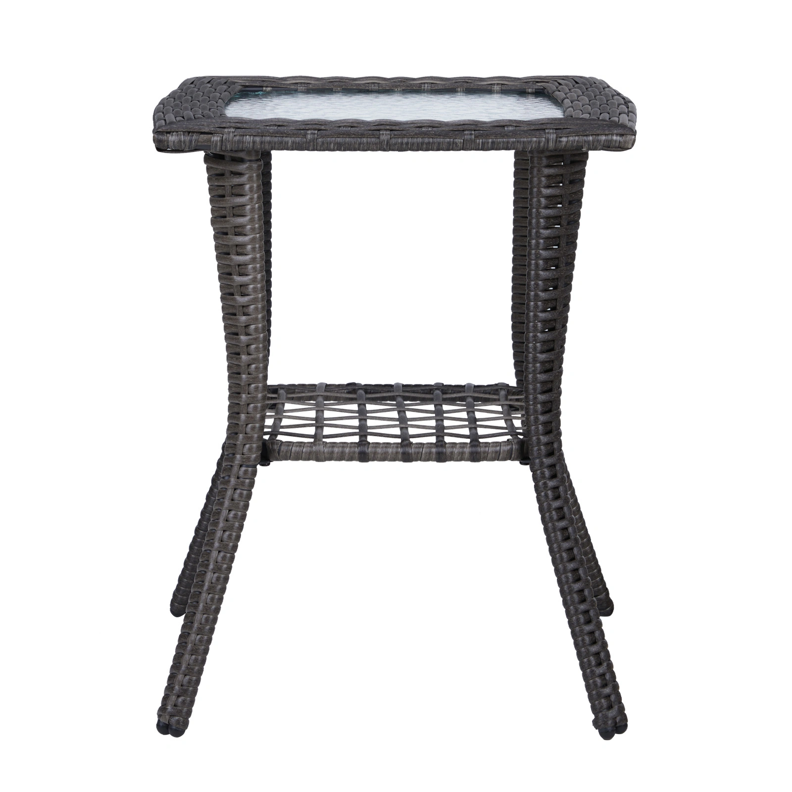 Outdoor Wicker Side Table, Rattan End Table with Glass Top, Patio Coffee Bistro Table for Indoor Garden Porch Balcony, Grey view 15