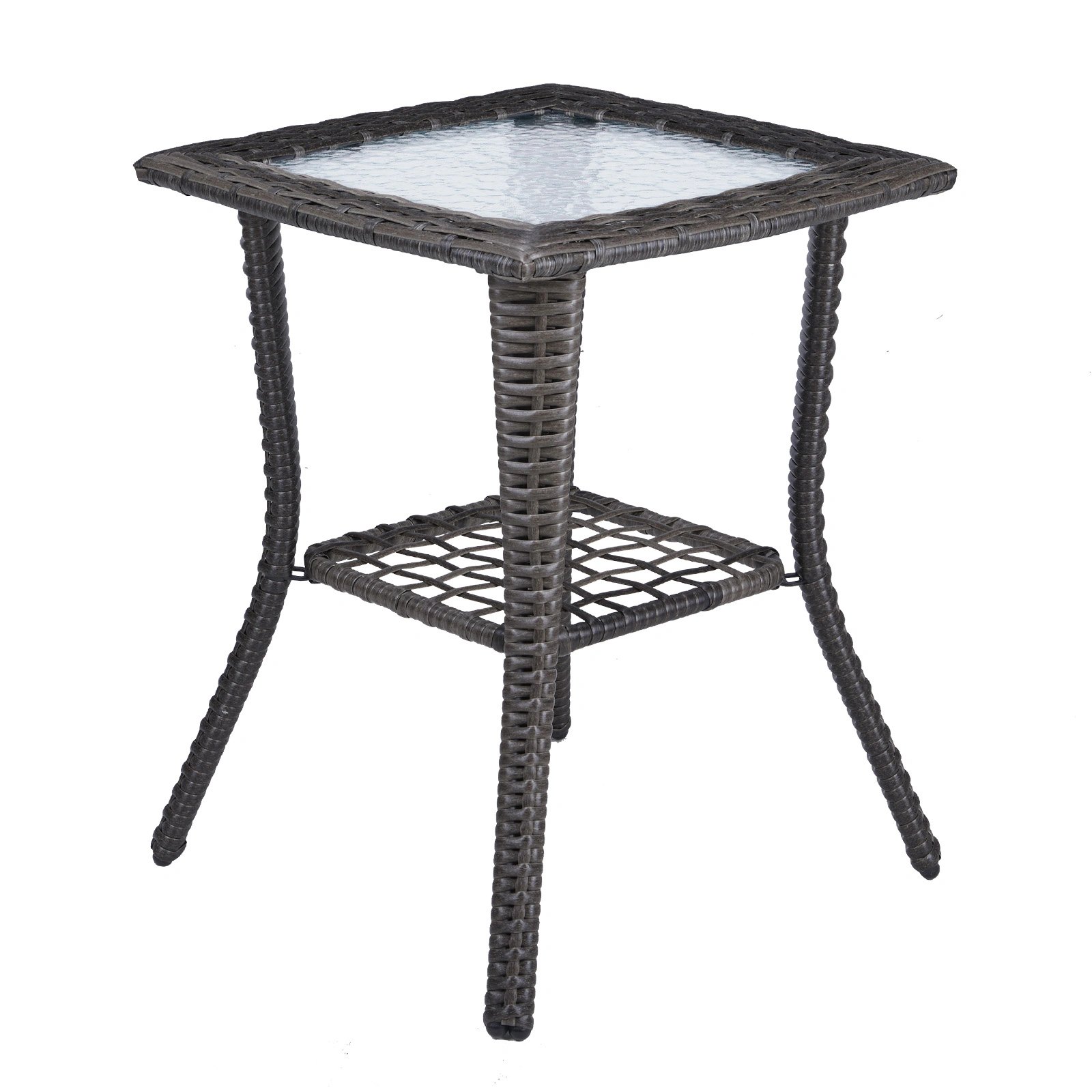 Outdoor Wicker Side Table, Rattan End Table with Glass Top, Patio Coffee Bistro Table for Indoor Garden Porch Balcony, Grey view 16
