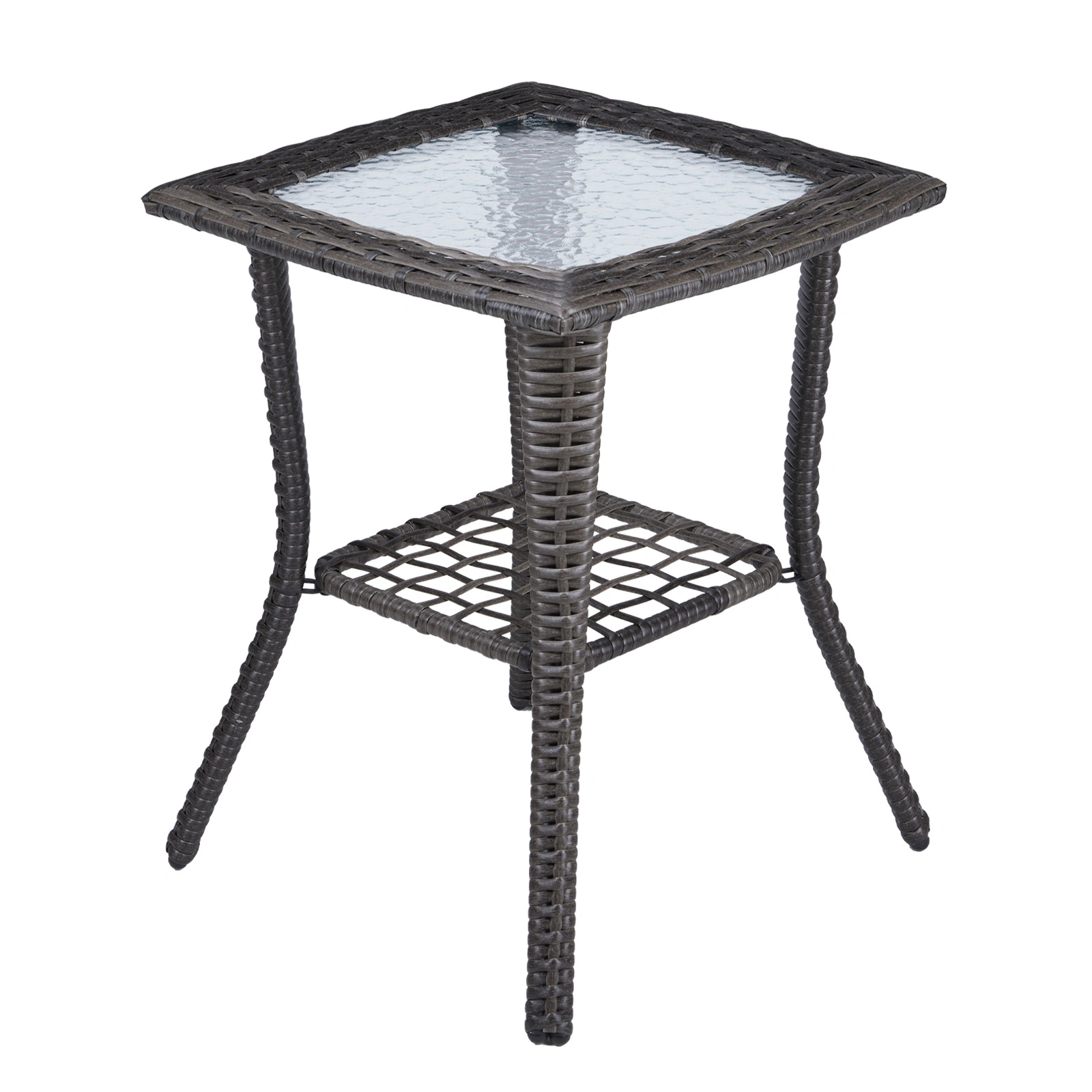 Outdoor Wicker Side Table, Rattan End Table with Glass Top, Patio Coffee Bistro Table for Indoor Garden Porch Balcony, Grey view 3