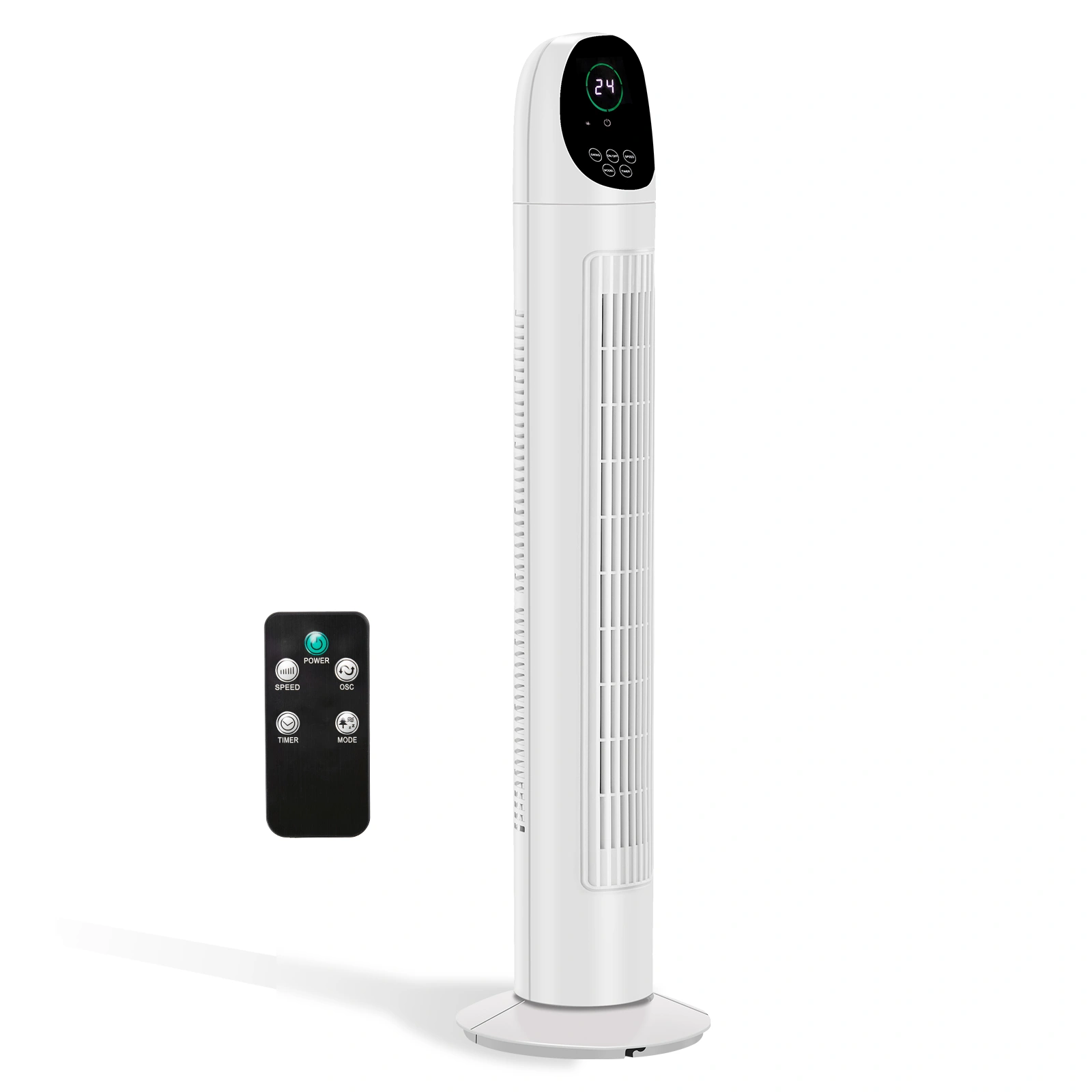 US Standard TF-36BR Tower Fan, 110V 50W, 34 Inch, No Water Tank, Remote Control & Digital Display, Plastic Material, Black & White, Concave Arc Head, 9-Hour Timer, Indoor Use view 2