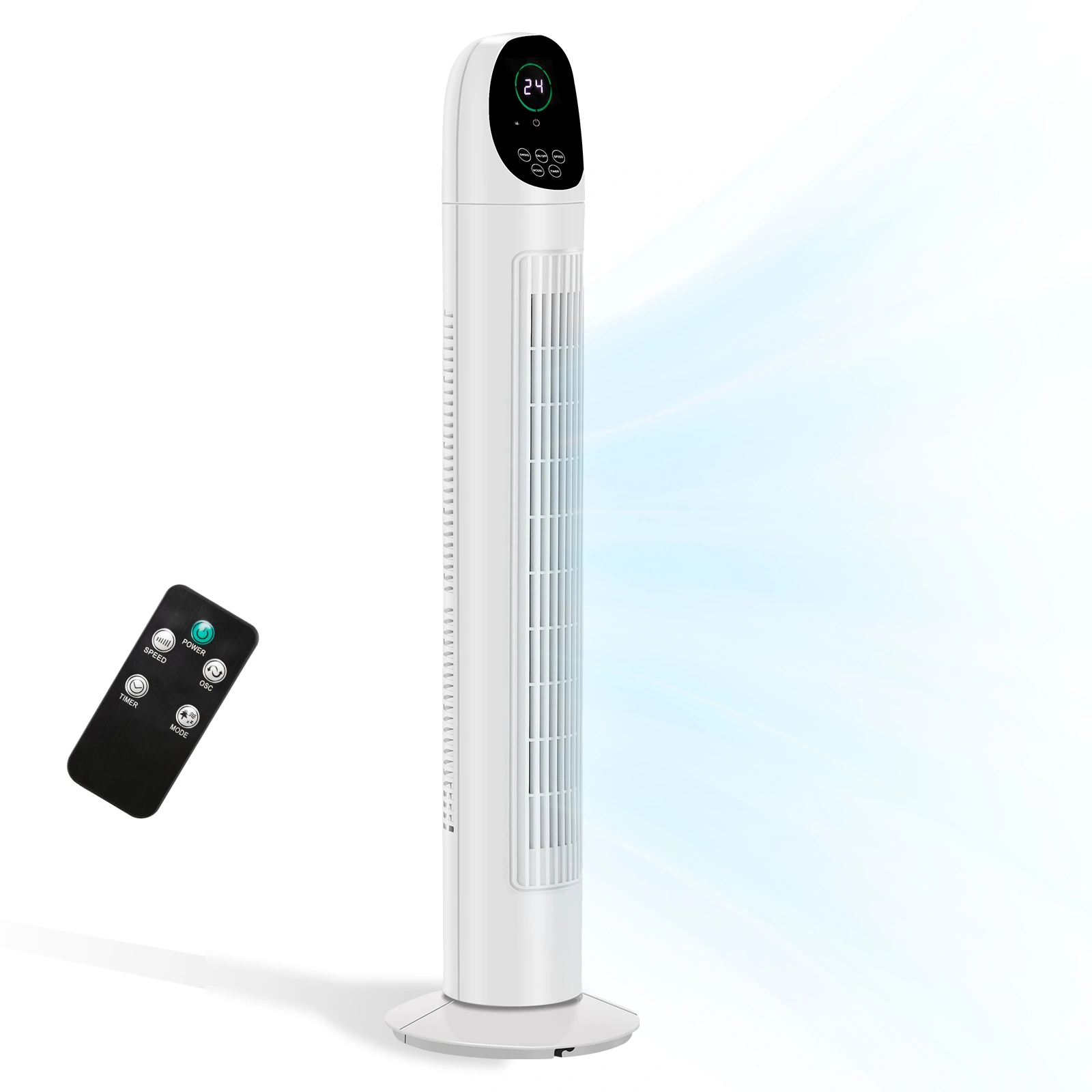US Standard TF-36BR Tower Fan, 110V 50W, 34 Inch, No Water Tank, Remote Control & Digital Display, Plastic Material, Black & White, Concave Arc Head, 9-Hour Timer, Indoor Use view 5