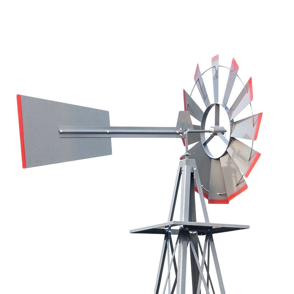 8FT Weather Resistant Yard Garden Windmill Gray & Red view 12