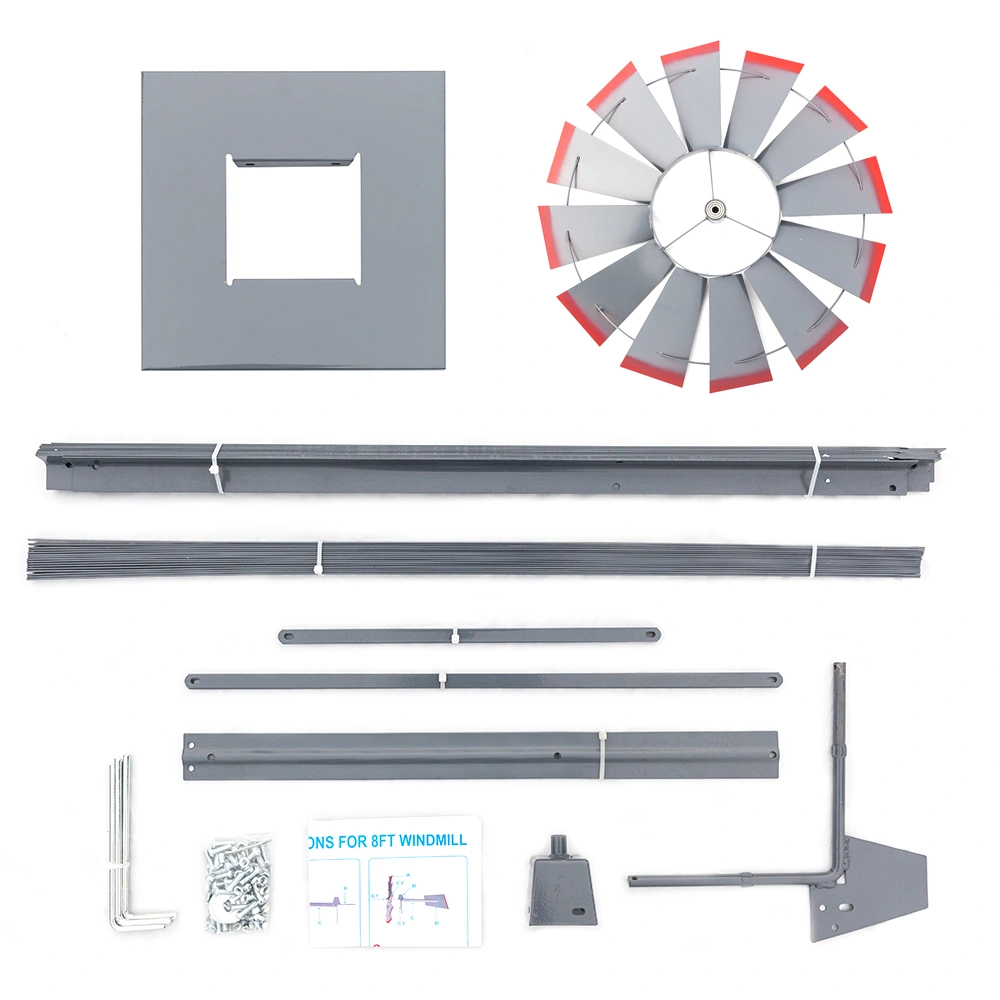 8FT Weather Resistant Yard Garden Windmill Gray & Red view 15