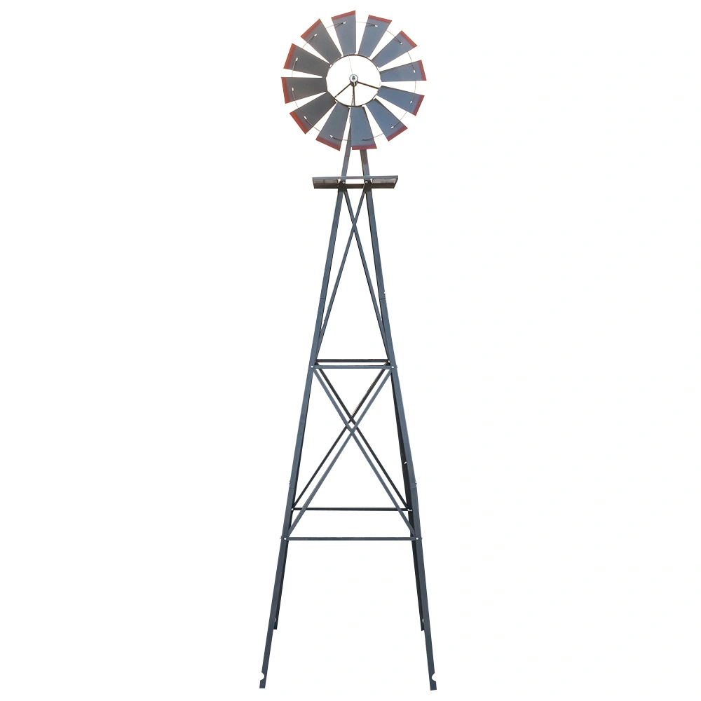 8FT Weather Resistant Yard Garden Windmill Gray & Red view 2