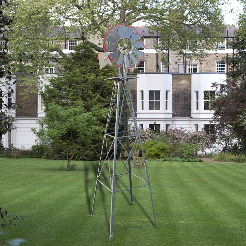 8FT Weather Resistant Yard Garden Windmill Gray & Red view 21