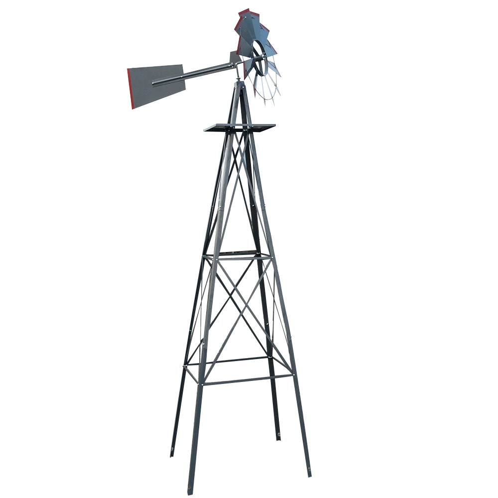 8FT Weather Resistant Yard Garden Windmill Gray & Red view 5