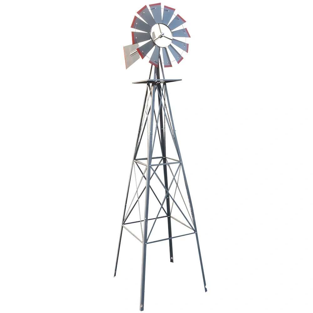 8FT Weather Resistant Yard Garden Windmill Gray & Red view 7