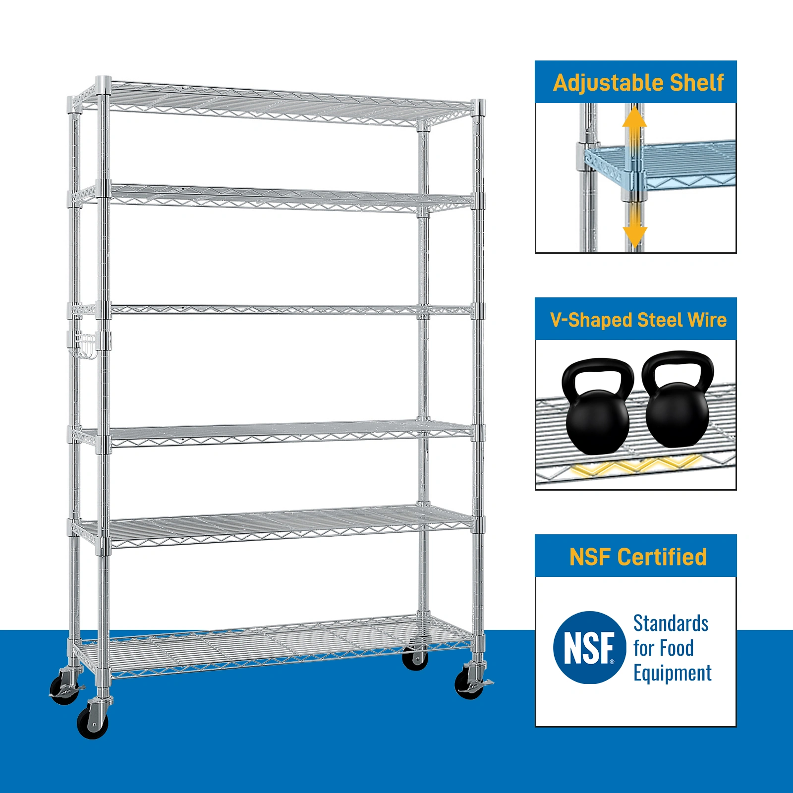 6-Tier disassembly and free assembly NSF-Certified Steel Wire Shelving with Wheels view 15