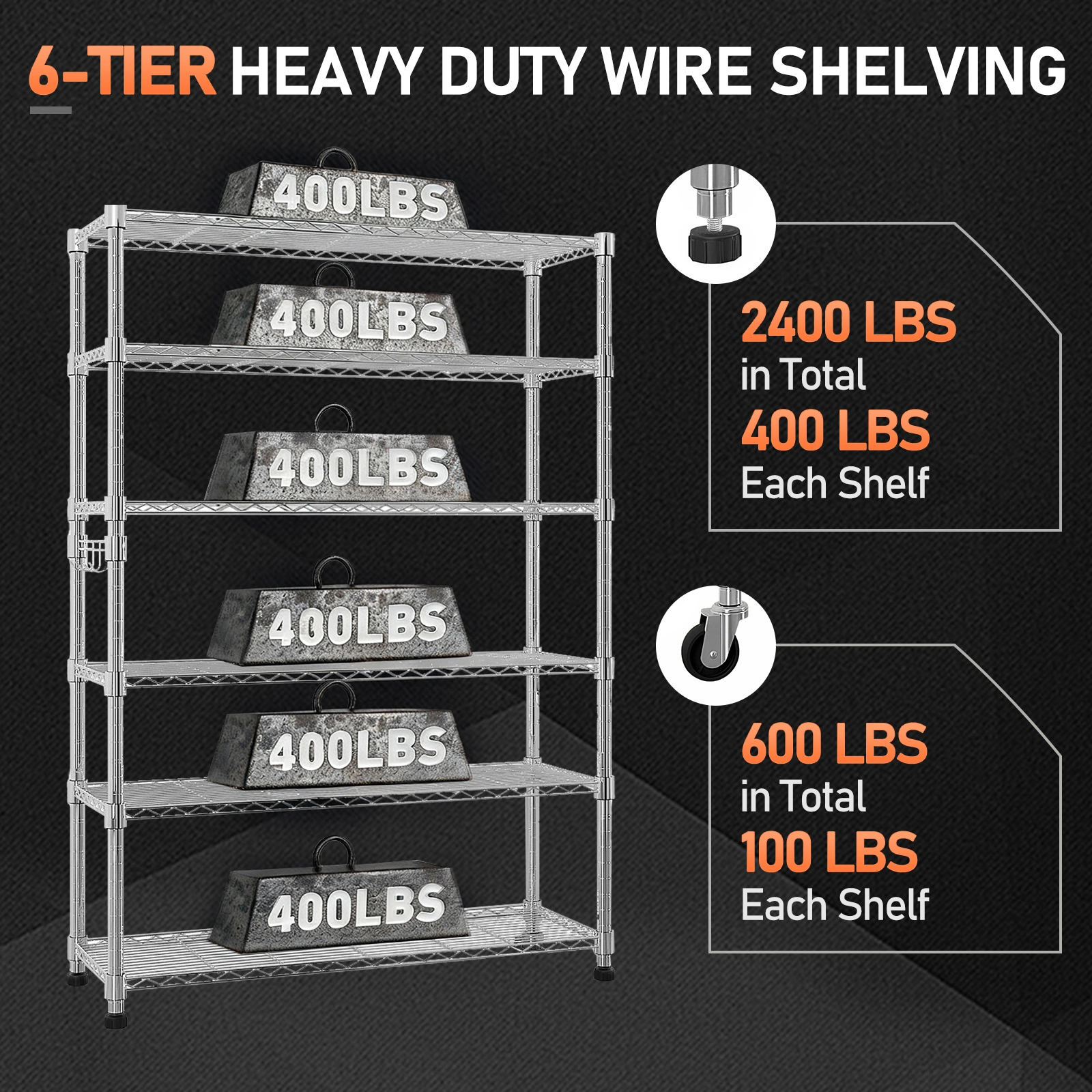 6-Tier disassembly and free assembly NSF-Certified Steel Wire Shelving with Wheels view 17