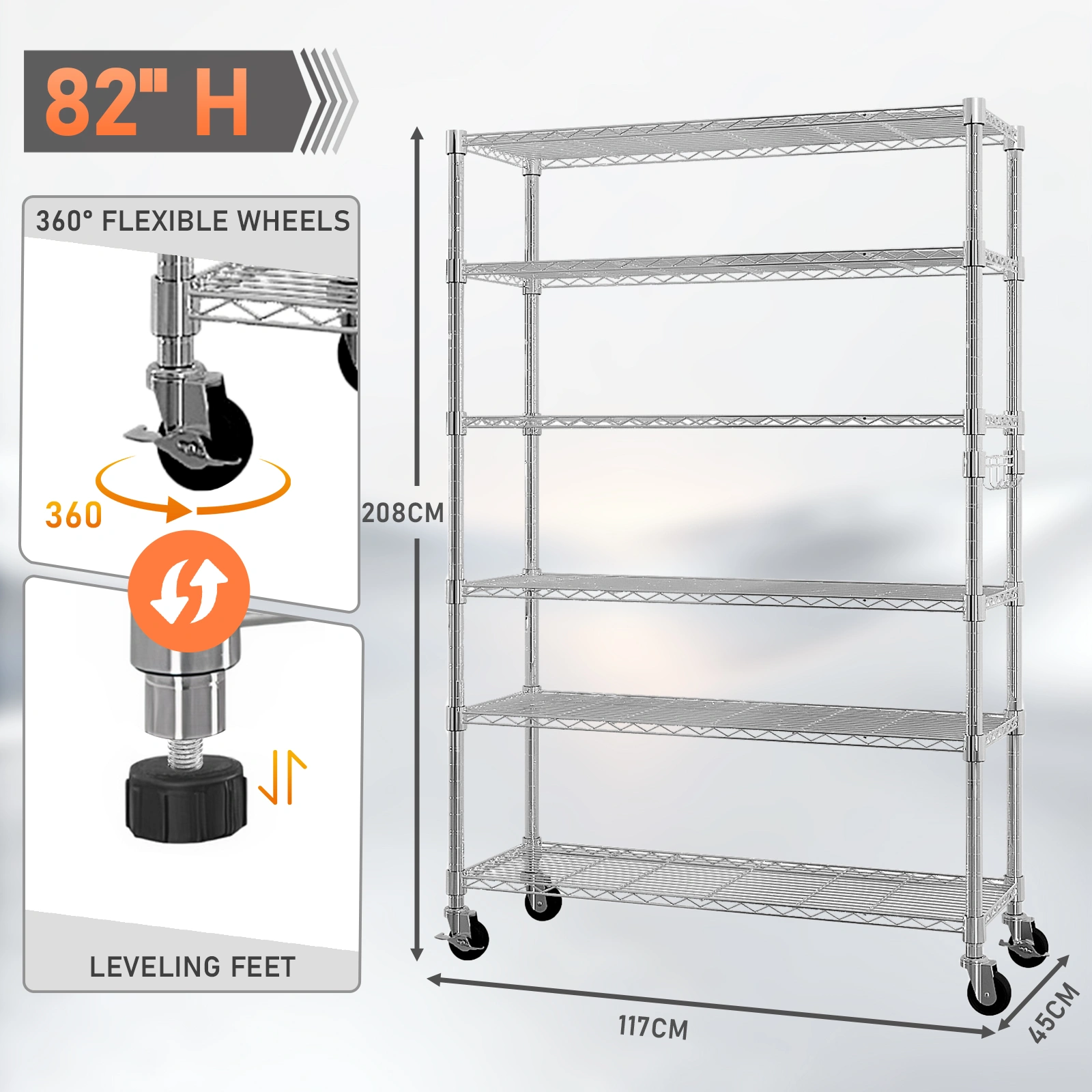 6-Tier disassembly and free assembly NSF-Certified Steel Wire Shelving with Wheels view 18
