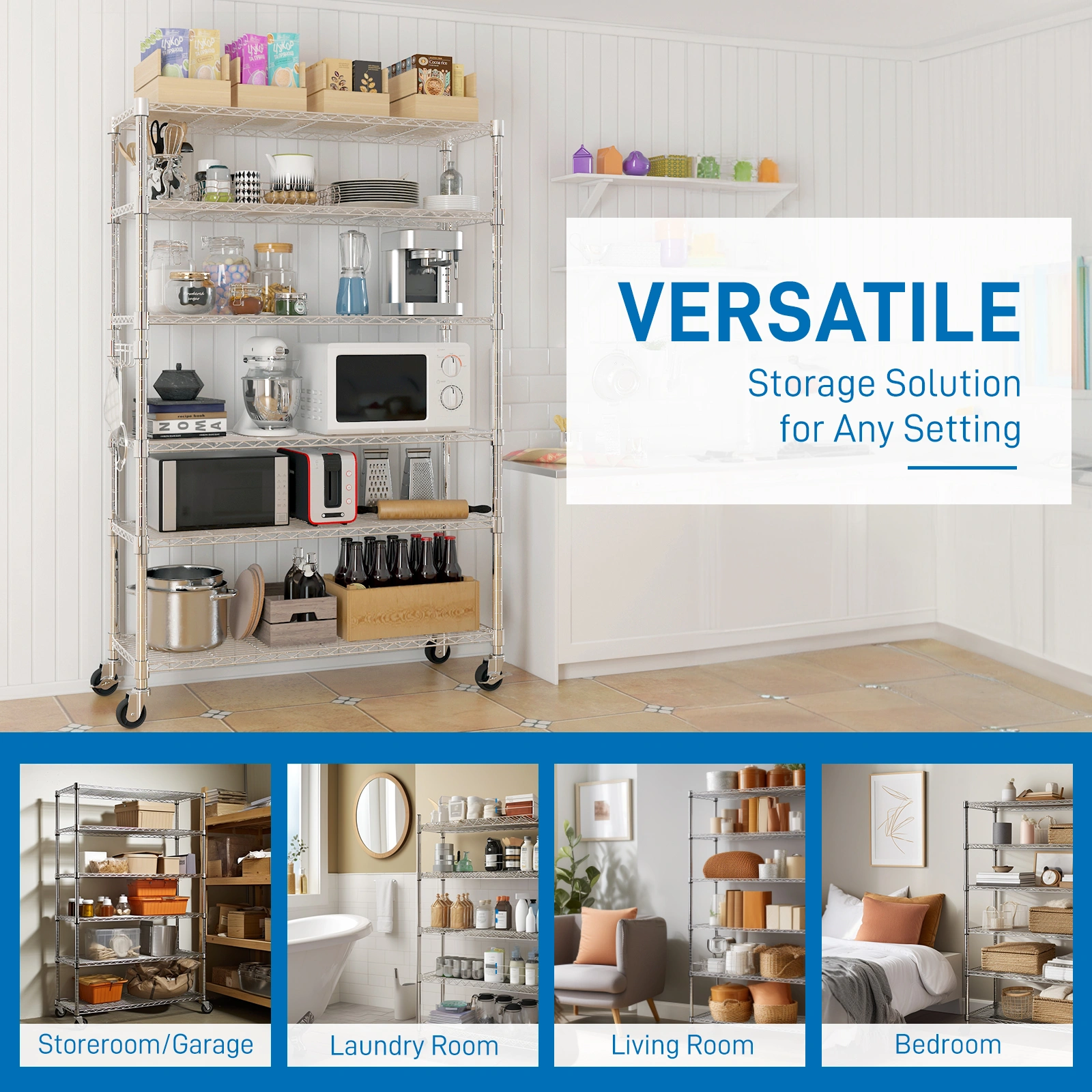 6-Tier disassembly and free assembly NSF-Certified Steel Wire Shelving with Wheels view 22