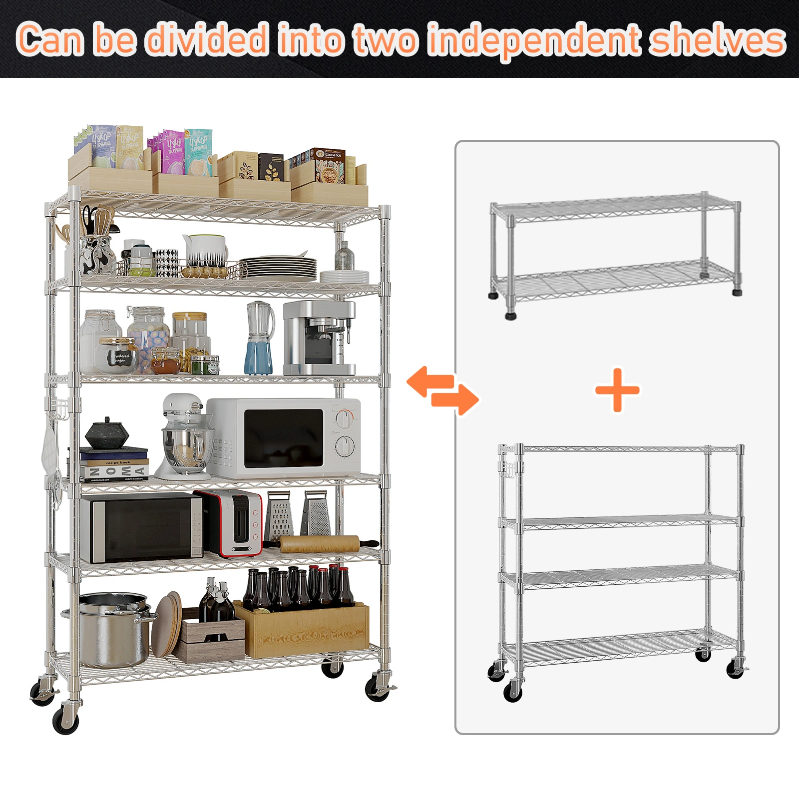 6-Tier disassembly and free assembly NSF-Certified Steel Wire Shelving with Wheels view 26