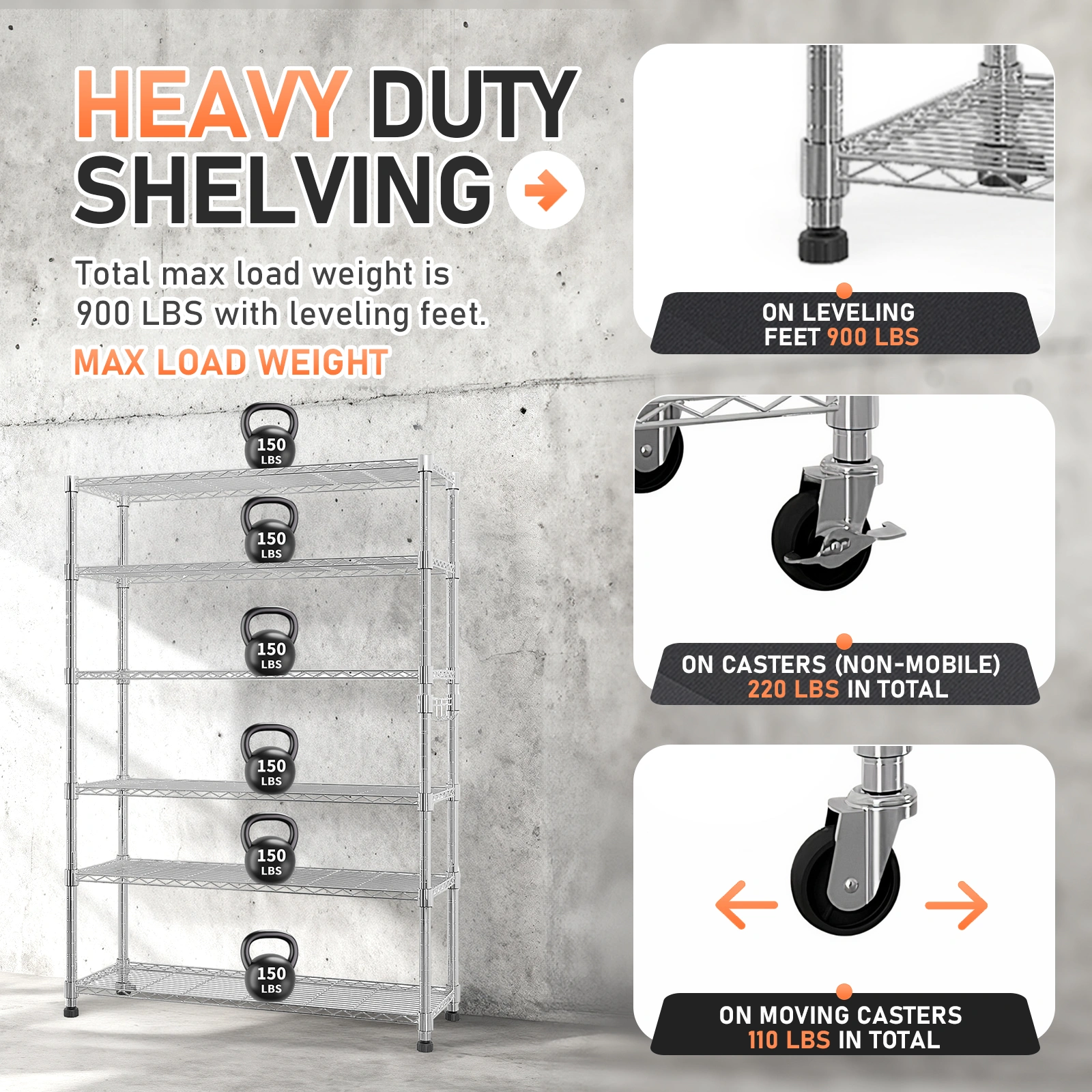 6-Tier disassembly and free assembly NSF-Certified Steel Wire Shelving with Wheels view 27