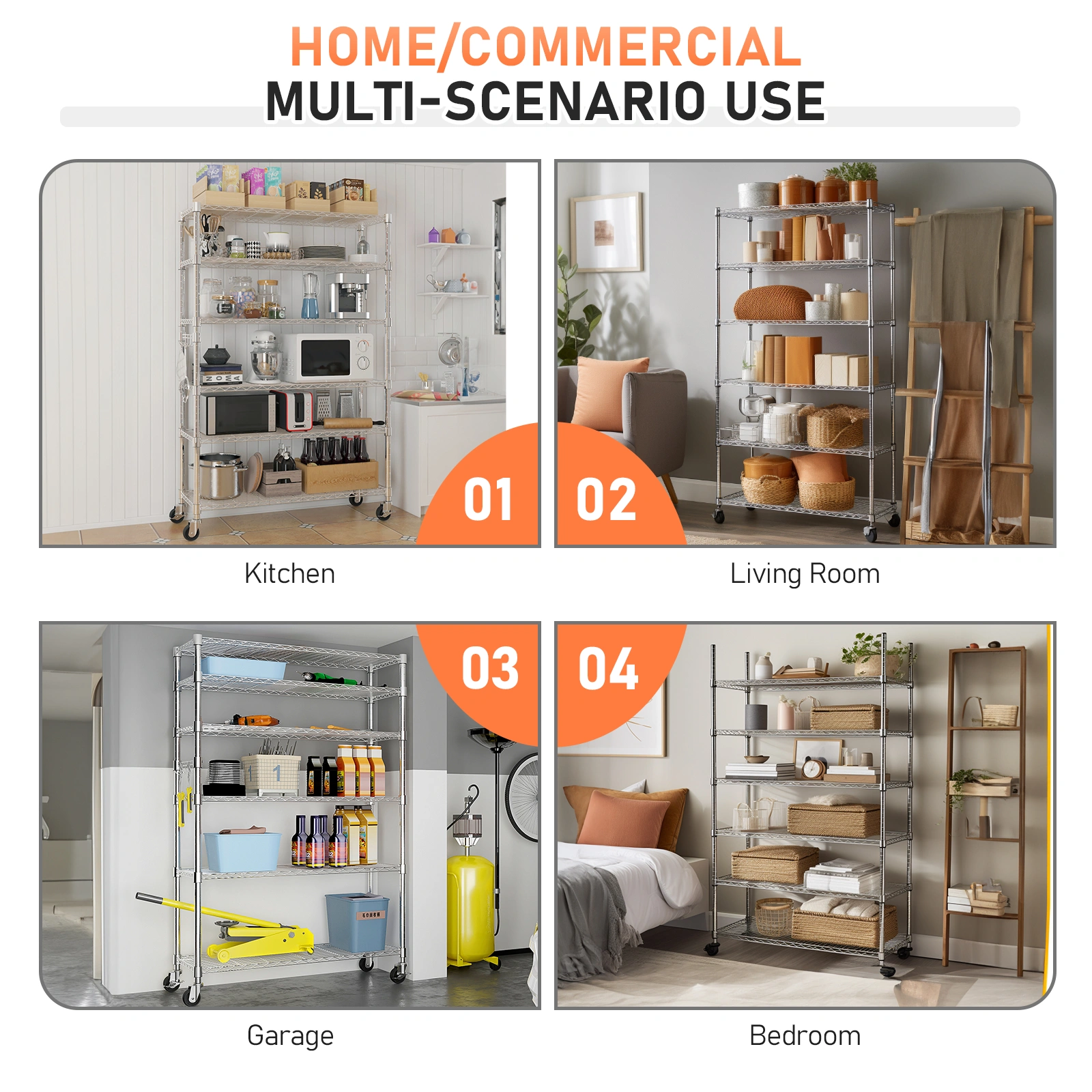 6-Tier disassembly and free assembly NSF-Certified Steel Wire Shelving with Wheels view 28