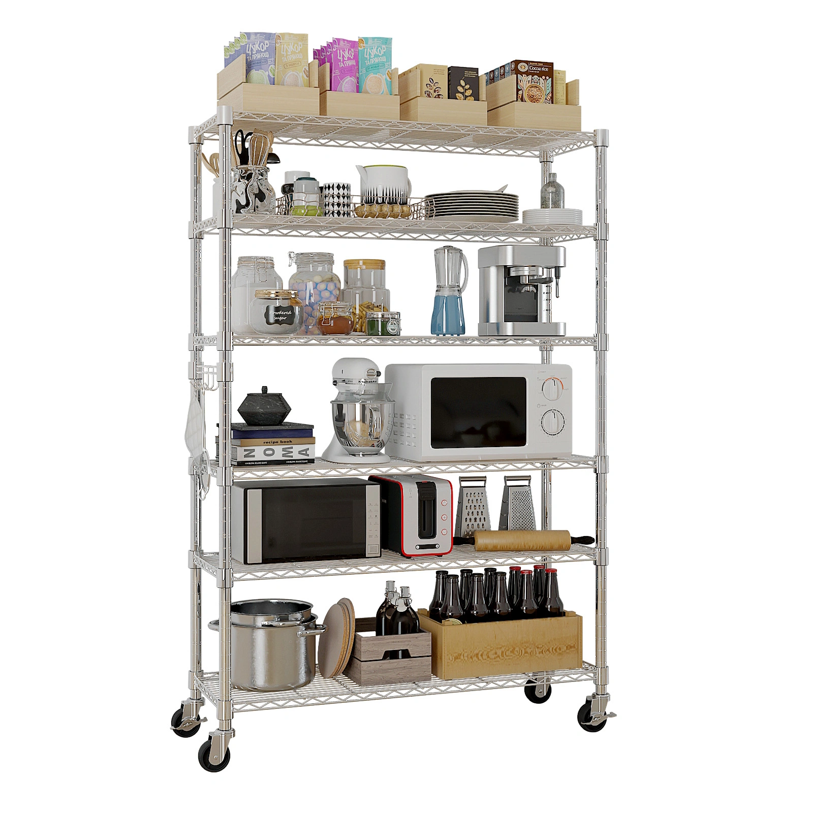 6-Tier disassembly and free assembly NSF-Certified Steel Wire Shelving with Wheels view 3