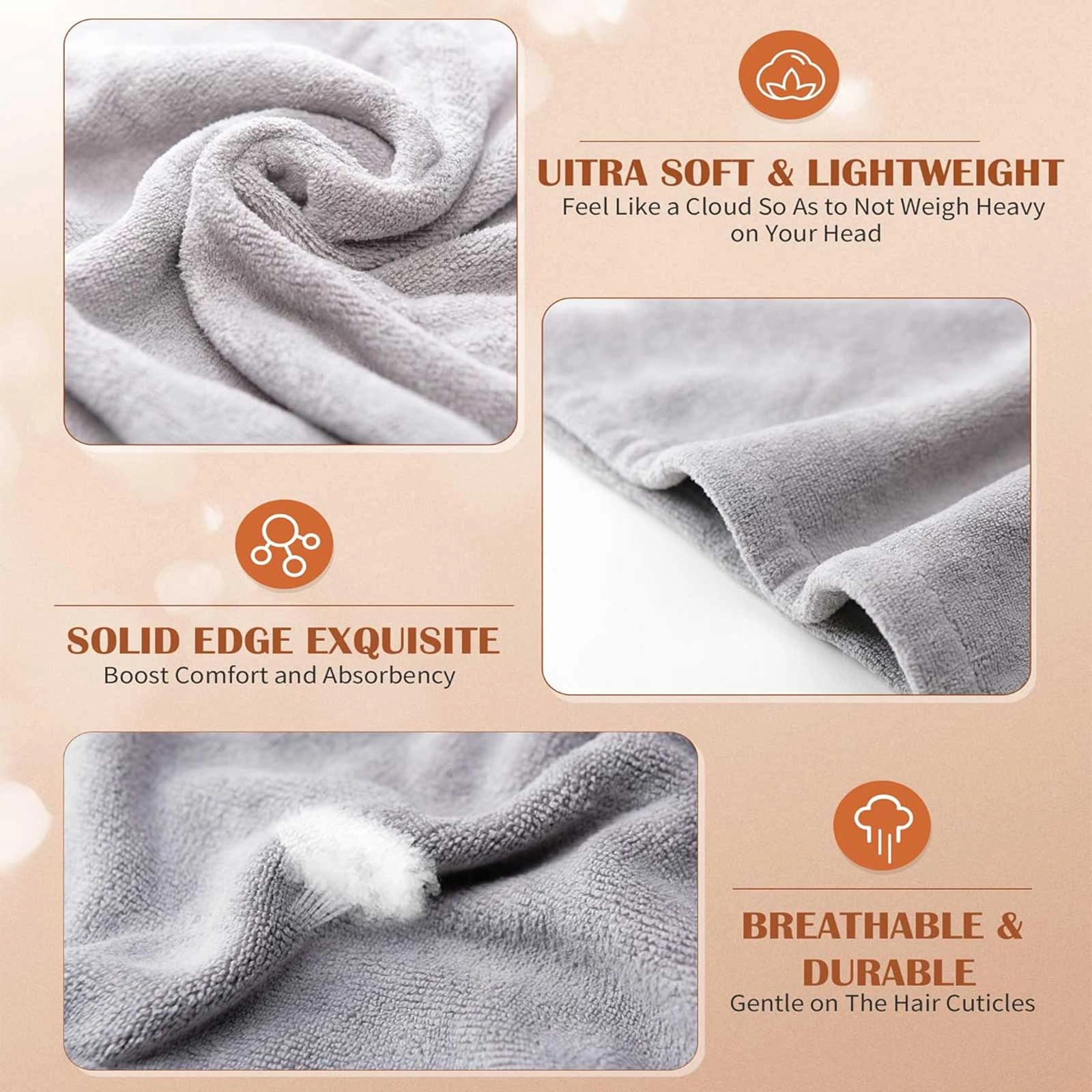 3 Piece Hair Towel Wrap for Women, Microfiber Hair Turban Ultra Absorbent Hair Dryer Cap for Curly Long Thick Hair, Blue Grey Pink view 4