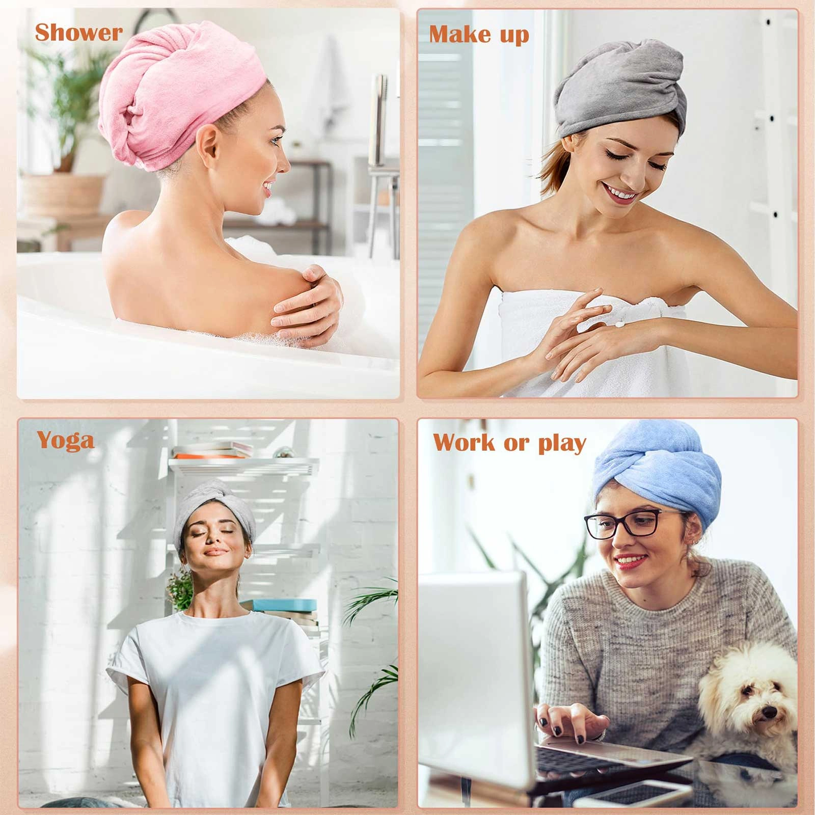 3 Piece Hair Towel Wrap for Women, Microfiber Hair Turban Ultra Absorbent Hair Dryer Cap for Curly Long Thick Hair, Blue Grey Pink view 7