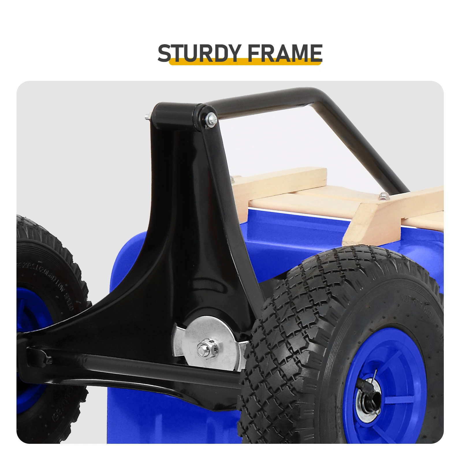 Heavy Duty Steel Wooden Side Support Cargo Wagon with 10" All-Terrain Air Tires, Up to 220lb Load Capacity, for Towing Kids Toys, Gardening Supplies, Blue view 6