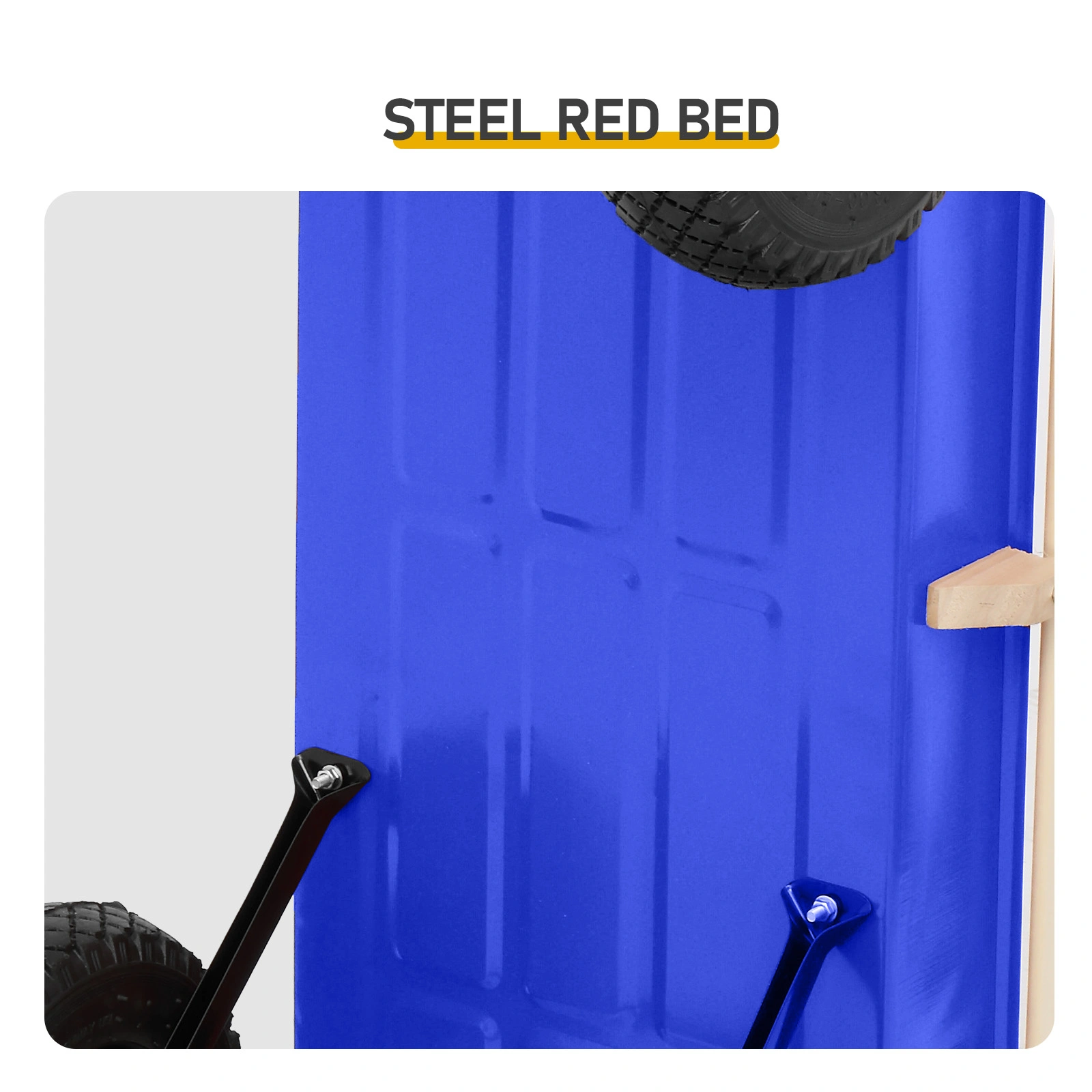 Heavy Duty Steel Wooden Side Support Cargo Wagon with 10" All-Terrain Air Tires, Up to 220lb Load Capacity, for Towing Kids Toys, Gardening Supplies, Blue view 7