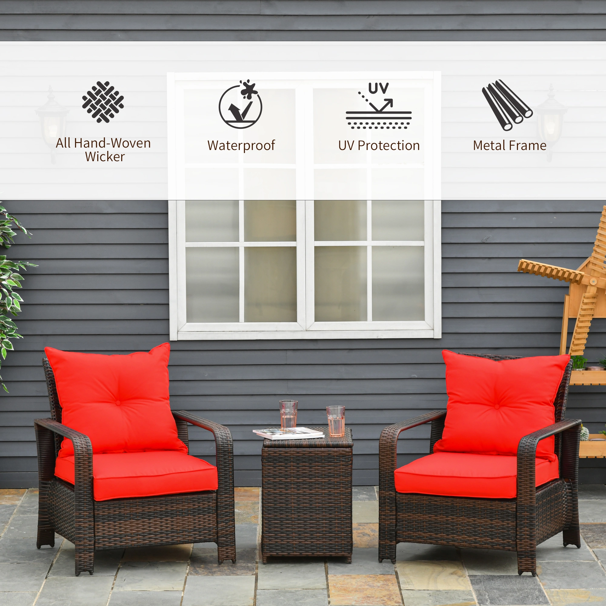 Outdoor Patio Furniture Set 5-Piece Wicker Garden Seating Collection Weather-Resistant Rattan Sofa with Coffee Table