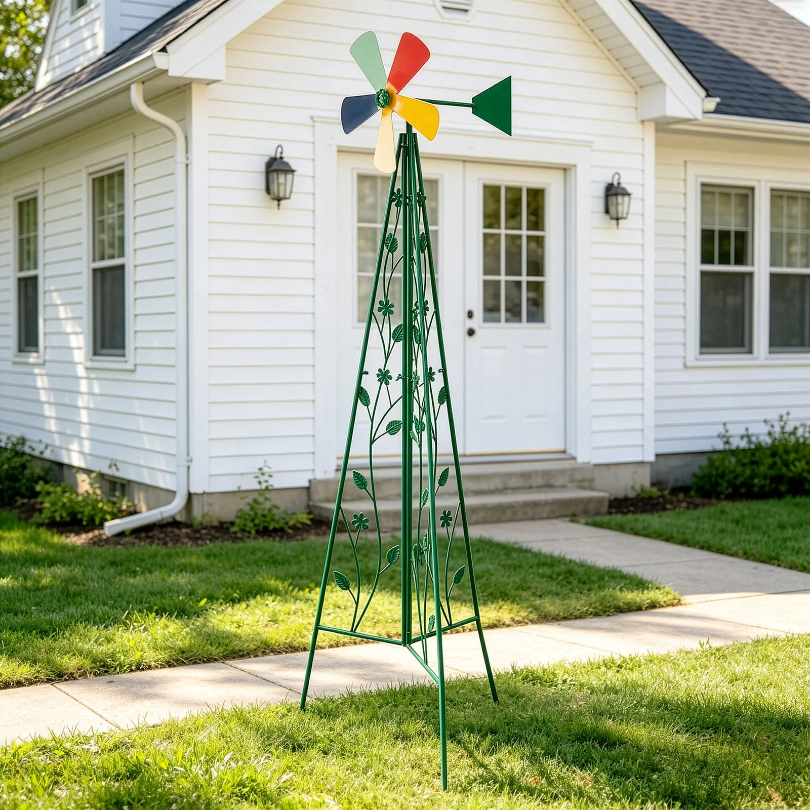 6.2ft Green 5-Blade Iron Windmill with Tripod Stand view 8