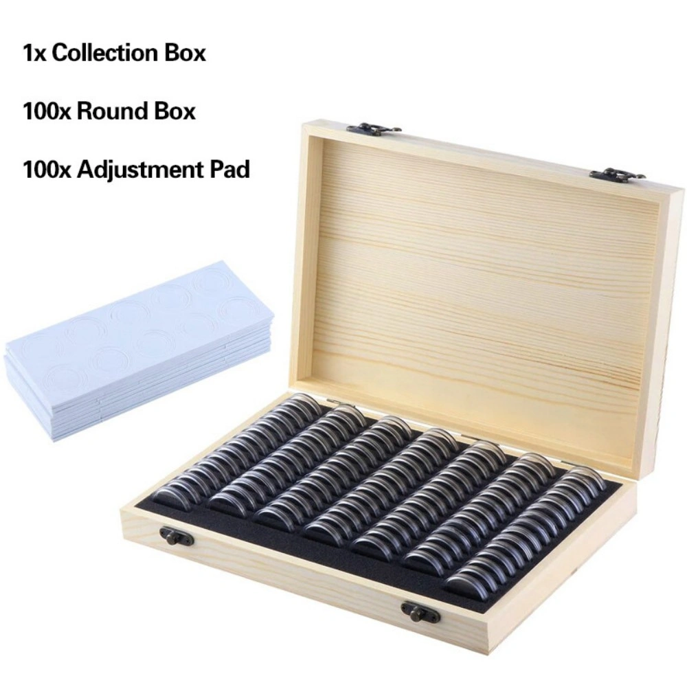 Wooden Coin Display Storage Box - 100 Pcs Capsule Cases for Collectible Coins, UK view 3