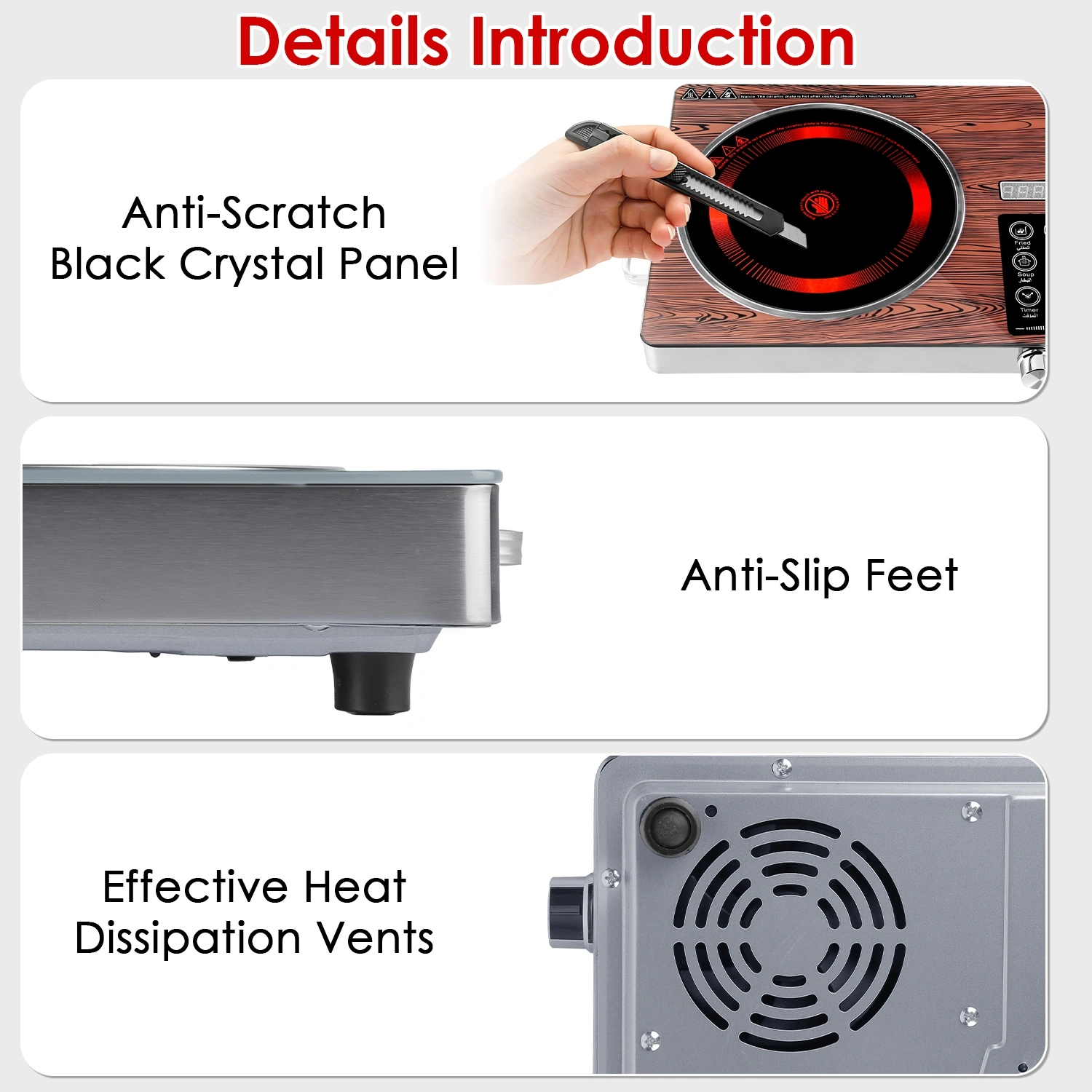 3500W Electric Single Burner Cooktop 110V, Hot Plate with 4 Preset Modes, 12-Level Power & Temp Control, 0-3H Timer, Portable Handles, Easy-Clean Glass Surface view 3