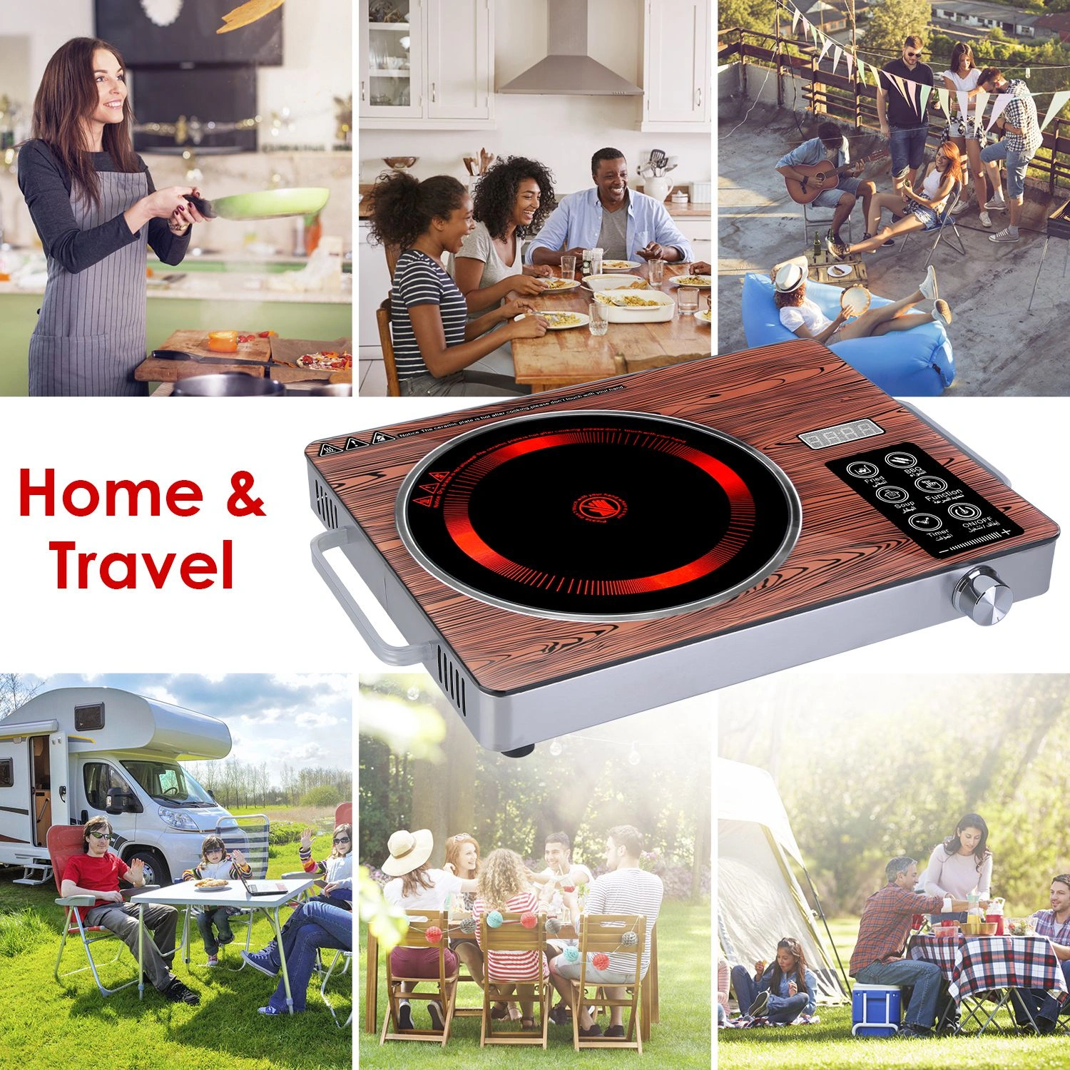 3500W Electric Single Burner Cooktop 110V, Hot Plate with 4 Preset Modes, 12-Level Power & Temp Control, 0-3H Timer, Portable Handles, Easy-Clean Glass Surface view 6