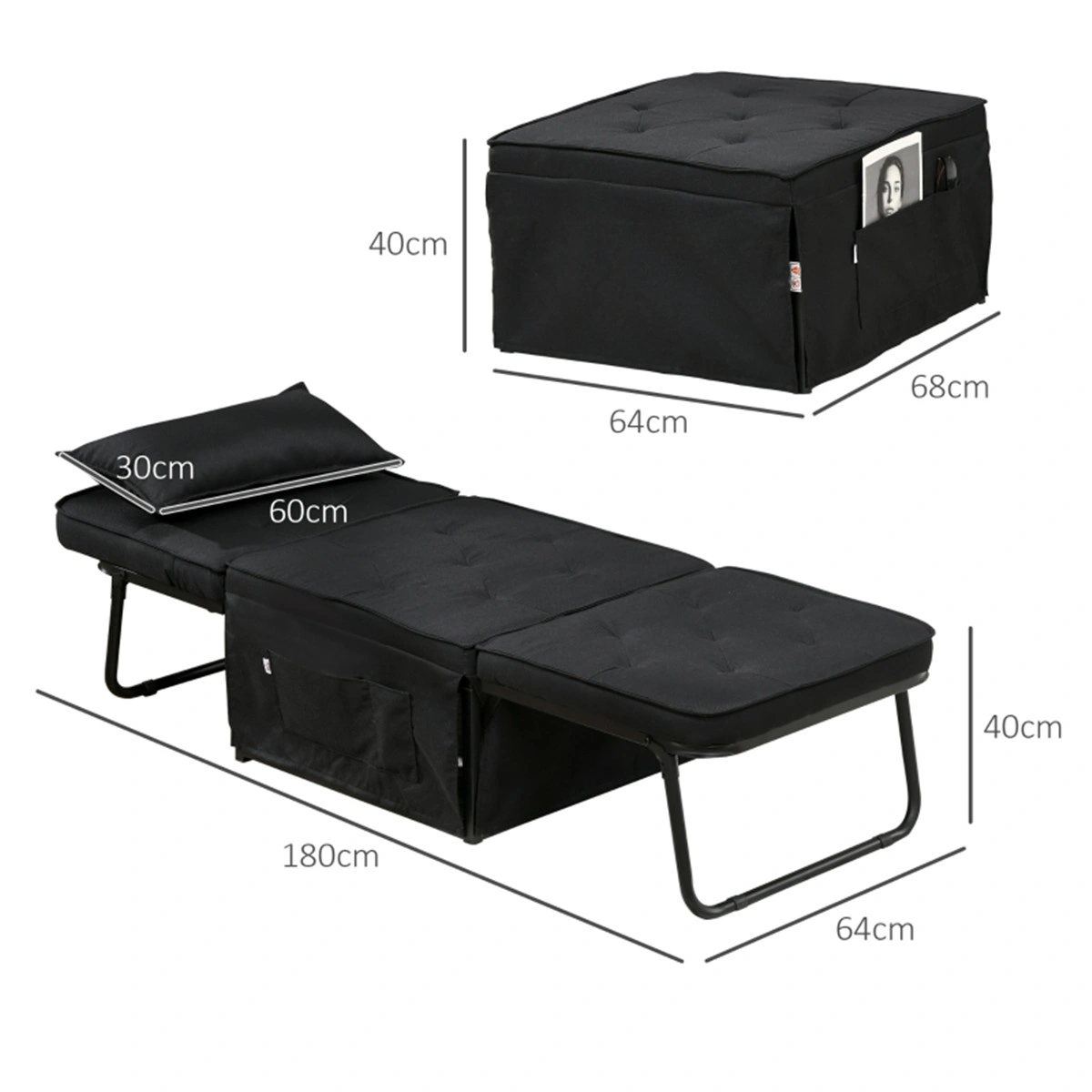 Single Sofa Bed Chair, Space-Saving Foldable Futon, Converts to Bed, Compact Guest Sleeping Solution view 2