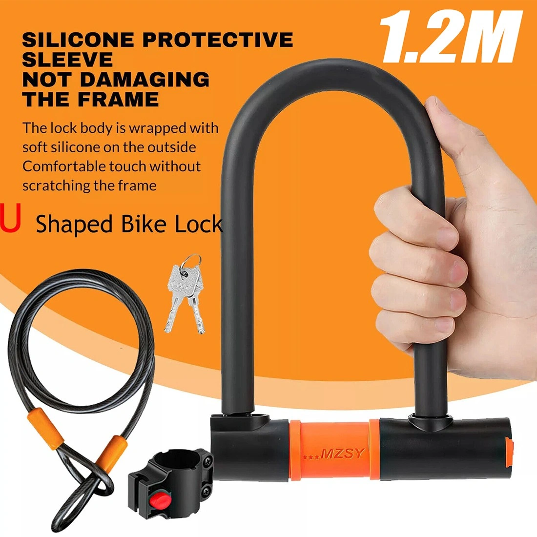 Heavy Duty U-Shaped Bike Lock Cable with 2 Keys & Wall Bracket for Bicycle Security